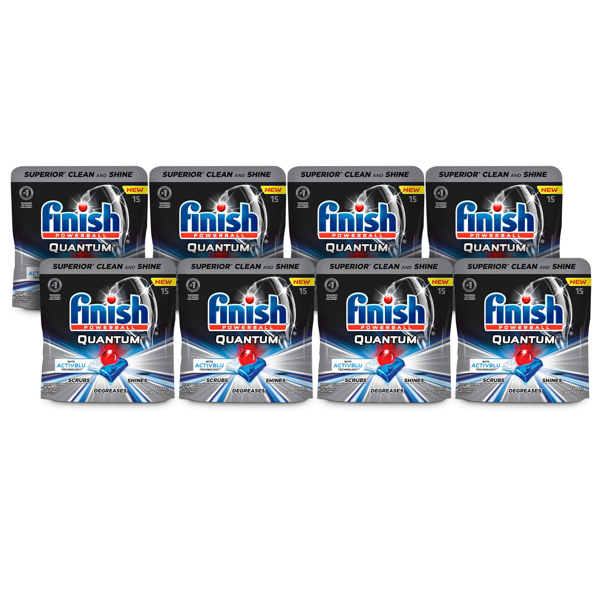 Finish - Quantum with Activblu technology - 120ct (8x15ct) - Dishwasher Detergent - Powerball - Ultimate Clean and Shine - Dishwashing Tablets - Dish Tabs