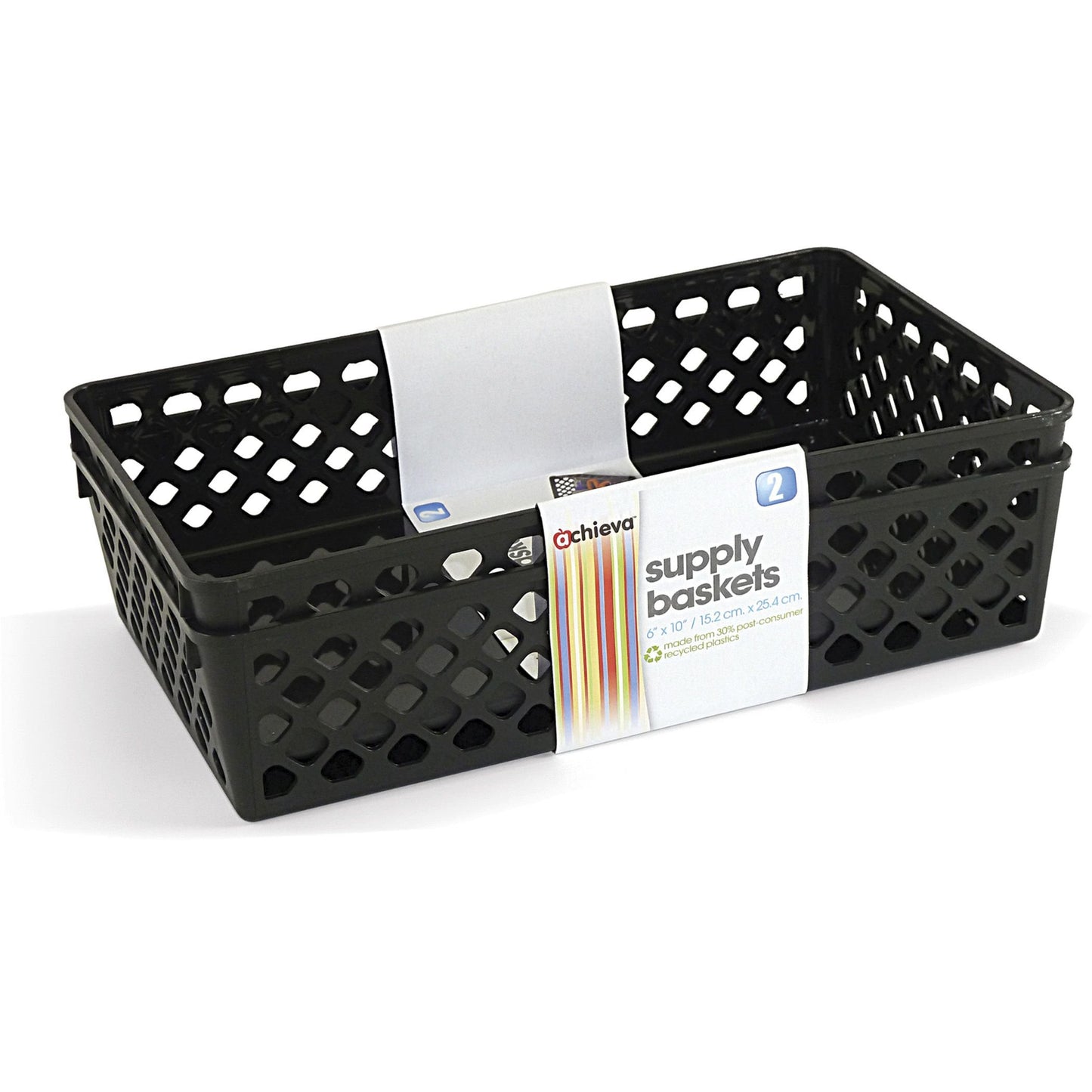 Officemate OIC Achieva Large Supply Basket, Pack of 2, Recycled, Black (26202)