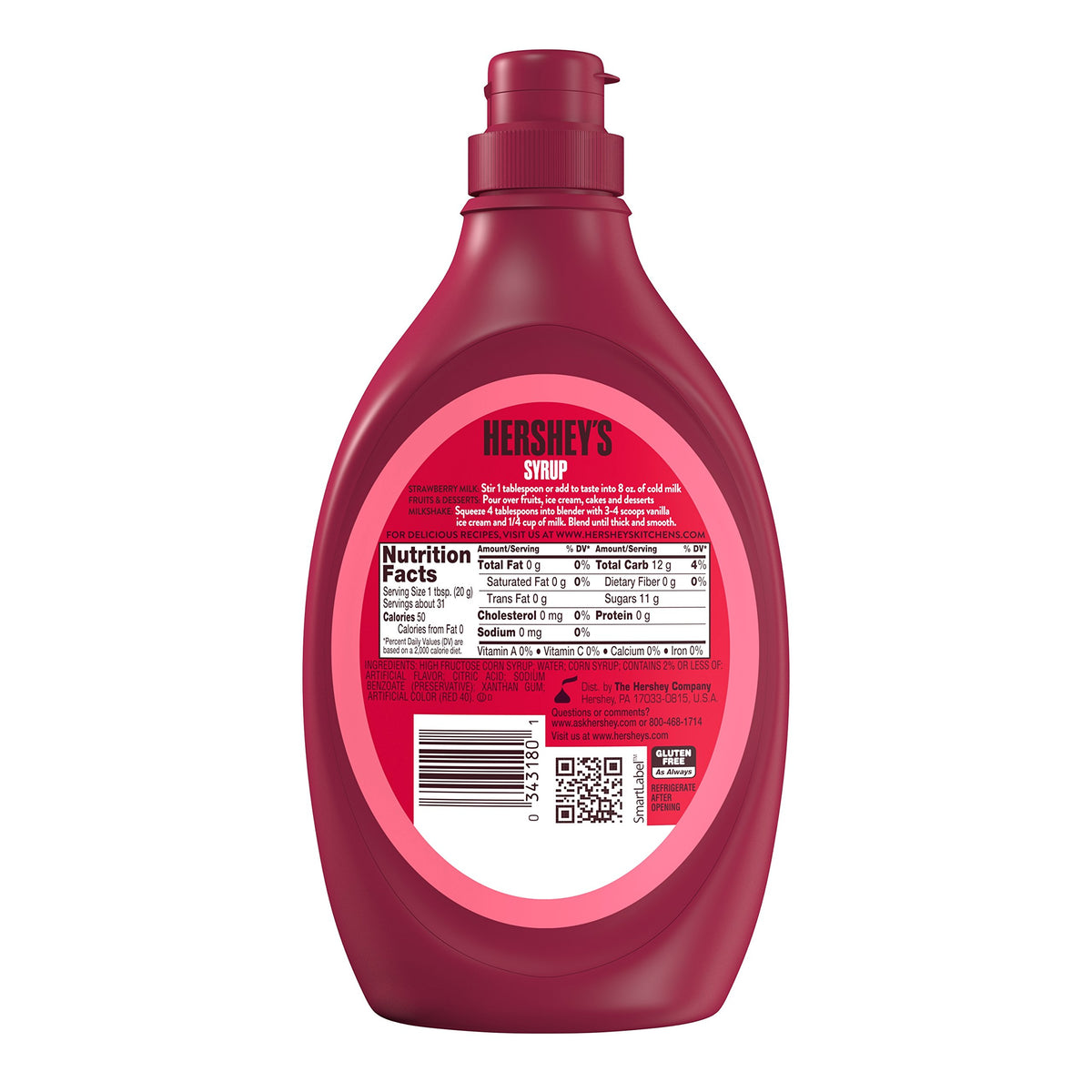 HERSHEY'S Strawberry Syrup, 22 Ounce (Pack of 6)