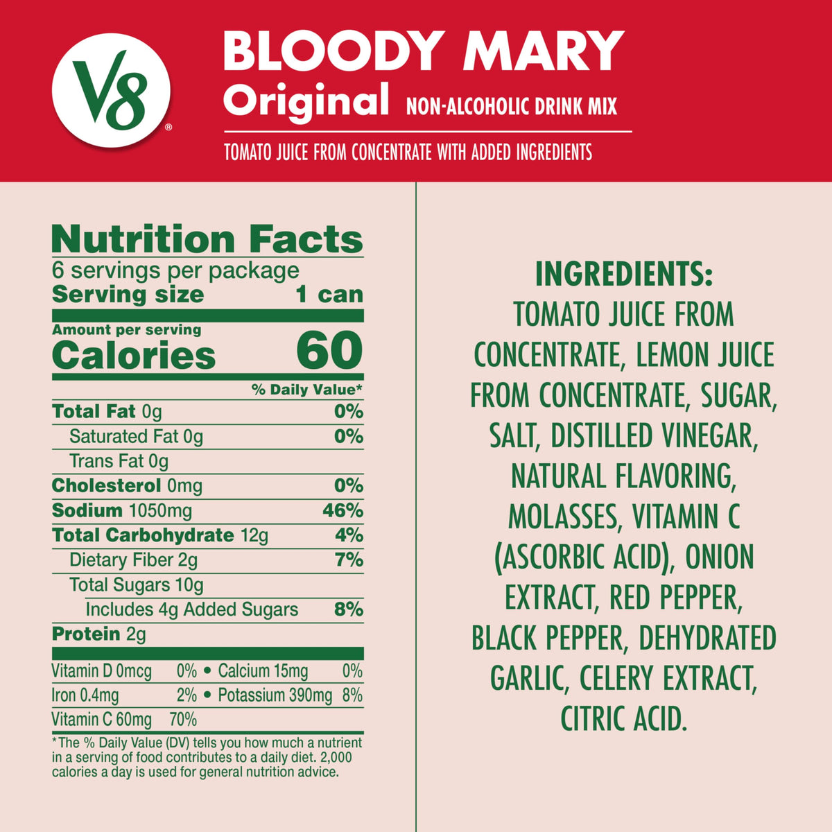 V8 Bloody Mary Mix, 8 fl oz Can (4 Cases of 6 Cans)