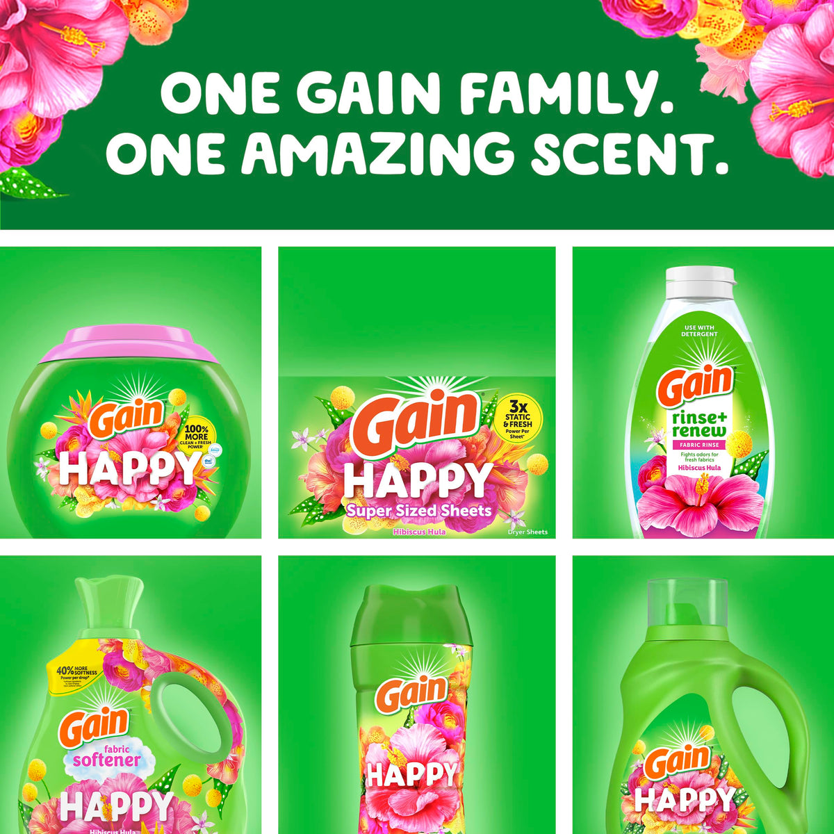 Gain Super Sized Dryer Sheets, Laundry Fabric Softener, Happy, 130 Count