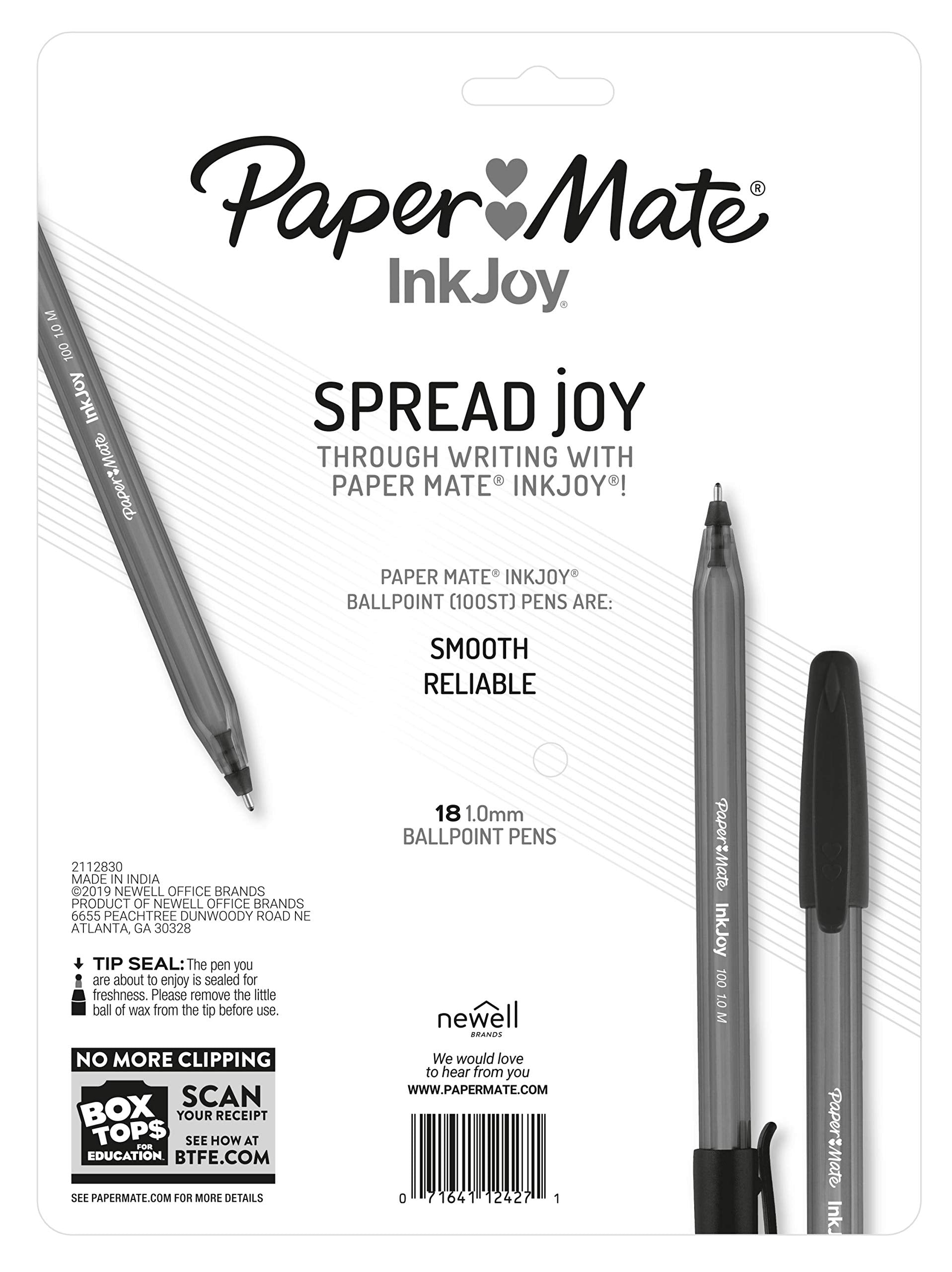 Paper Mate InkJoy 100ST Ballpoint Pens, Medium Point (1.0mm), Black, 18 Count