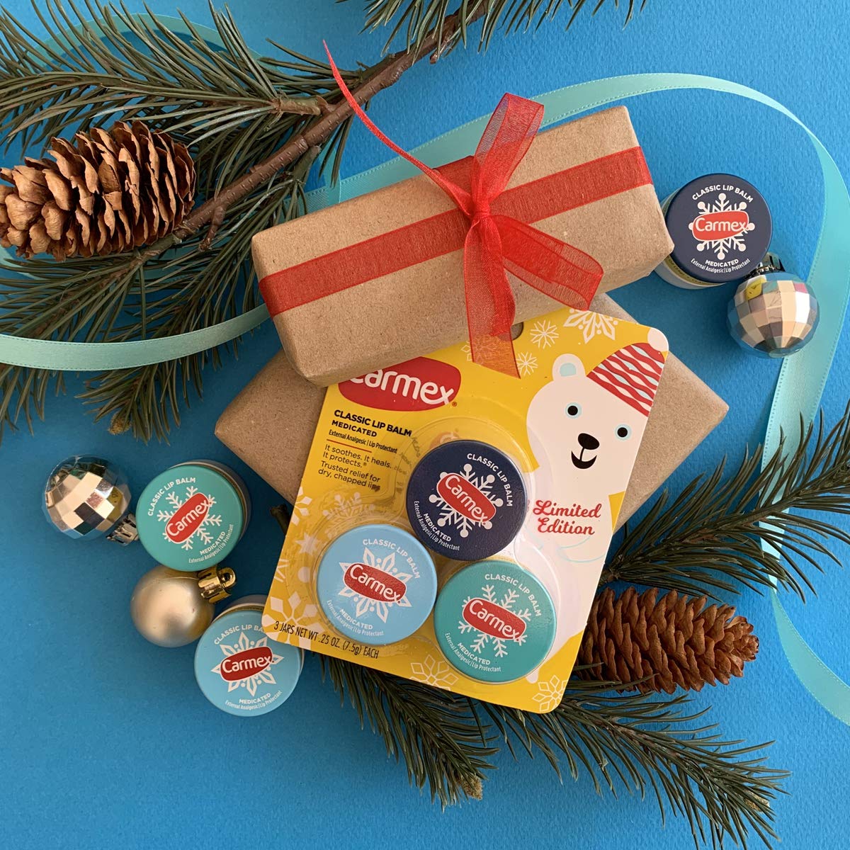 Carmex Medicated Lip Balm Jar, Limited Edition Holiday Lip Balm Pack of 3 (1)