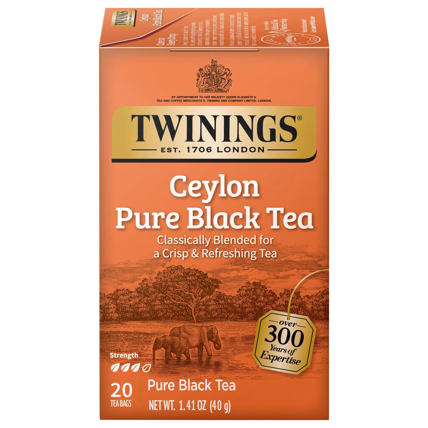 Twinings Ceylon Pure Black Tea Individually Wrapped Bags, 20 Count (Pack of 6), formerly Ceylon Orange Pekoe, Crisp, Refreshing, Caffeinated, Enjoy Hot or Iced | Packaging May Vary