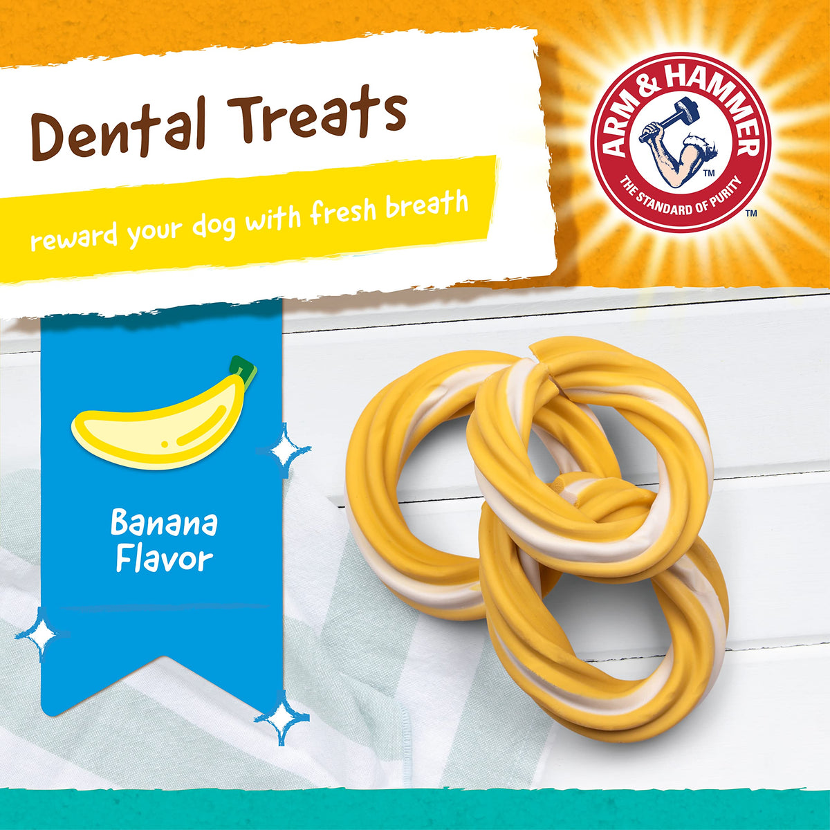Arm & Hammer for Pets Ringers Dental Treats for Dogs Dog Dental Chews Fight Bad Breath & Tartar Without Brushing Fruity Banana Flavor in Dog Treat Bag, 5Ct Dental Dog Chews, (Pack of 24)