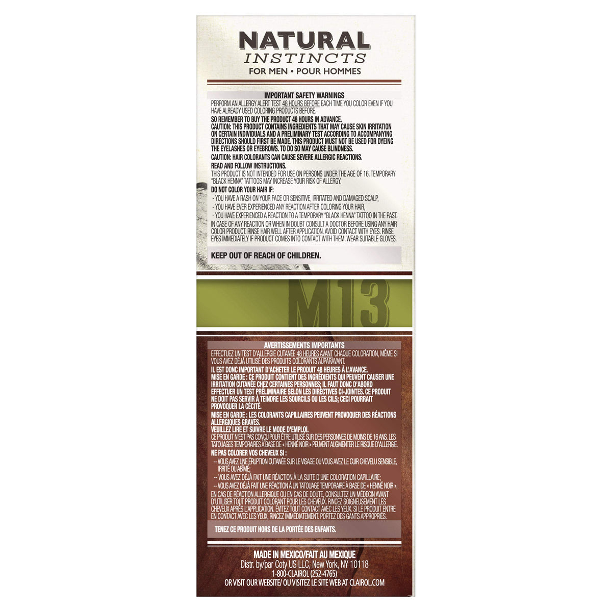Clairol Natural Instincts Semi-Permanent Hair Dye for Men, M13 Dark Brown Hair Color, Pack of 1