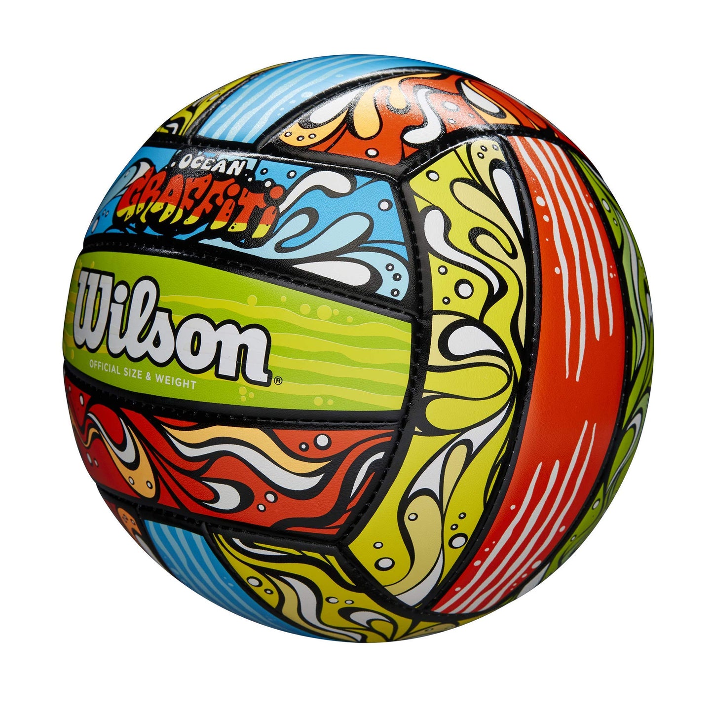WILSON Ocean Graffiti Outdoor Recreation Volleyball - Official Size, Green/Orange/Blue