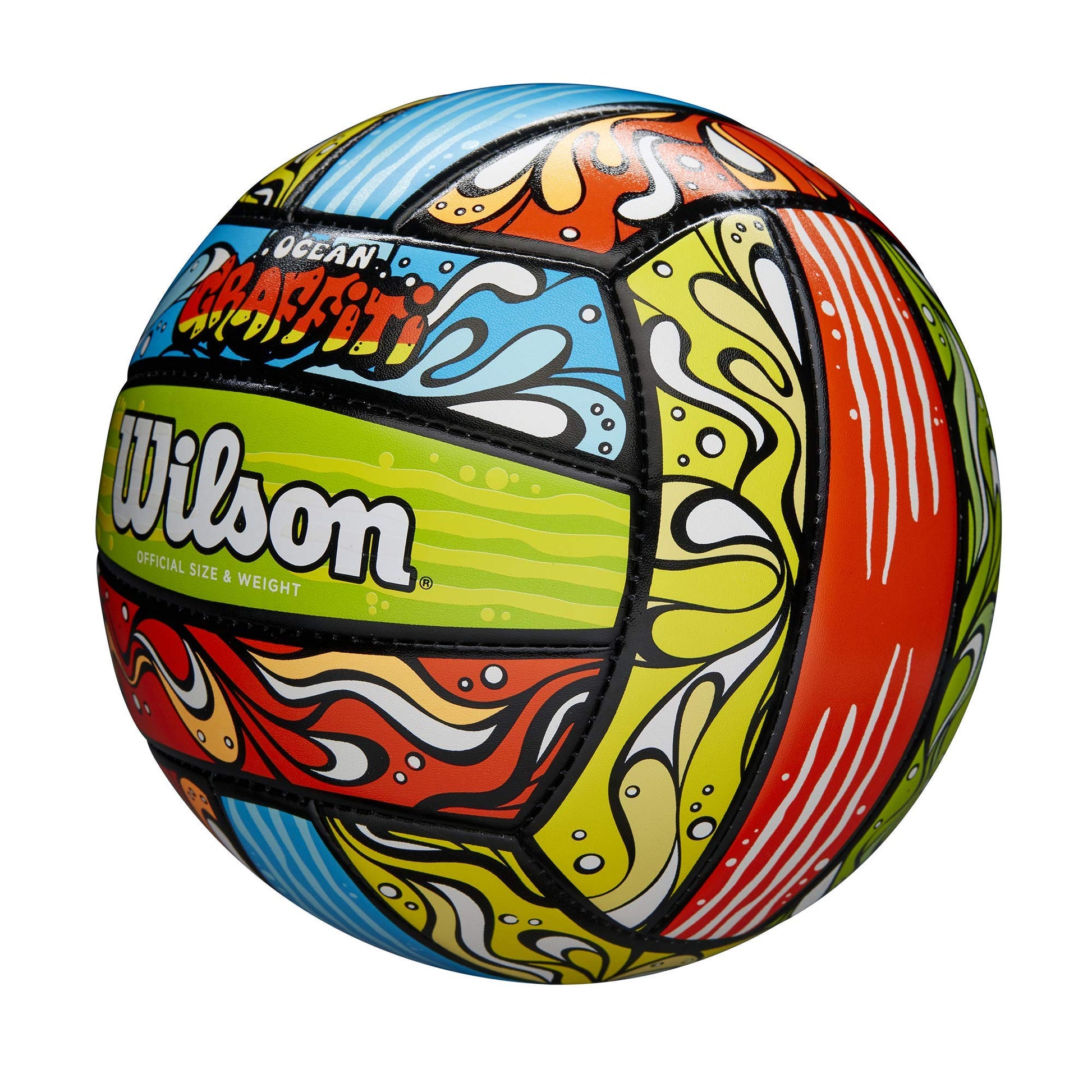 WILSON Ocean Graffiti Outdoor Recreation Volleyball - Official Size, Green/Orange/Blue
