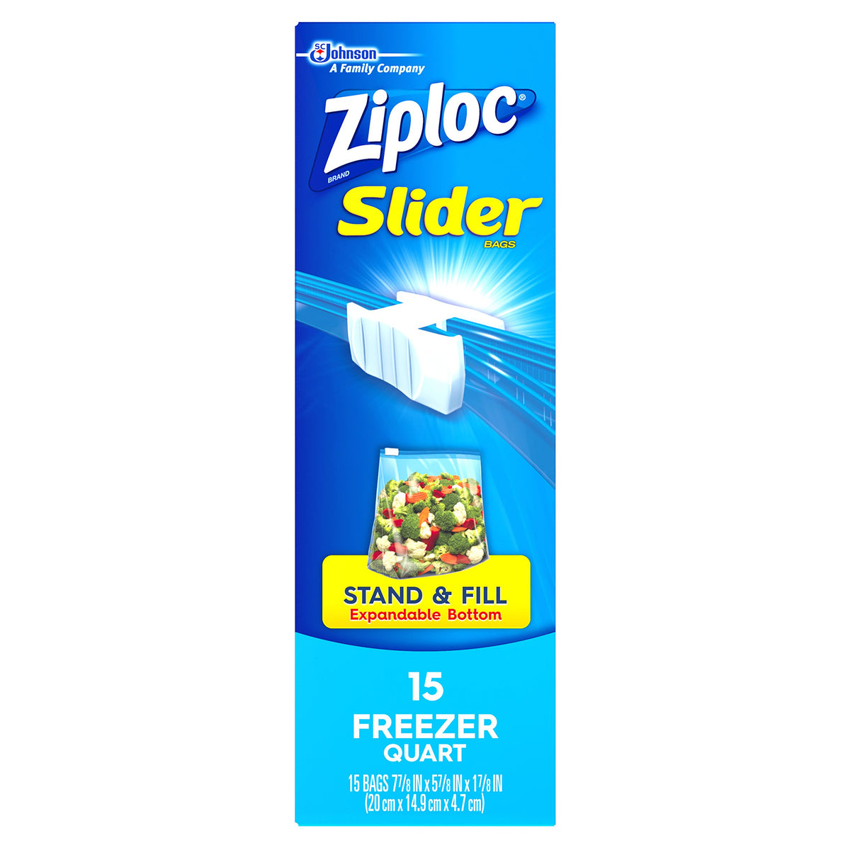 Ziploc Slider Bag Freezer, Quart, 15-Count (Pack of 3)