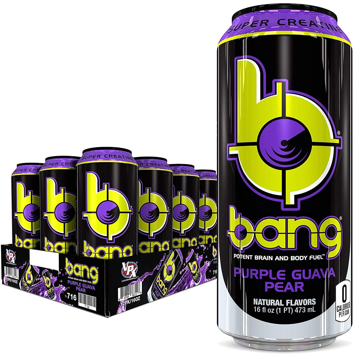 Bang Energy Purple Guava Pear, Sugar-Free Energy Drink, 16-Ounce (Pack of 12)
