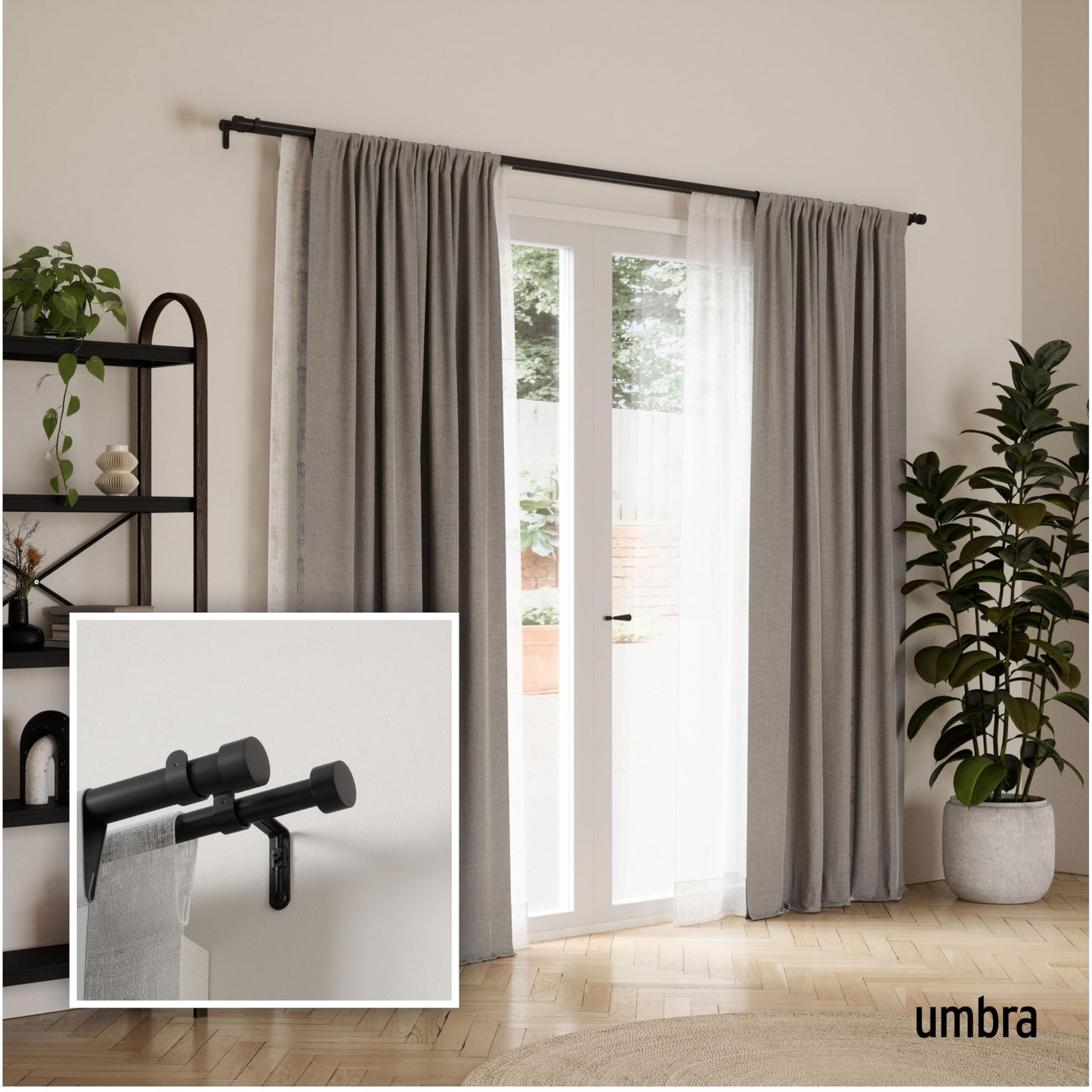 Umbra 1014401-111 Cappa Double Curtain Rod - Modern Telescopic Curtain Rod 66-120