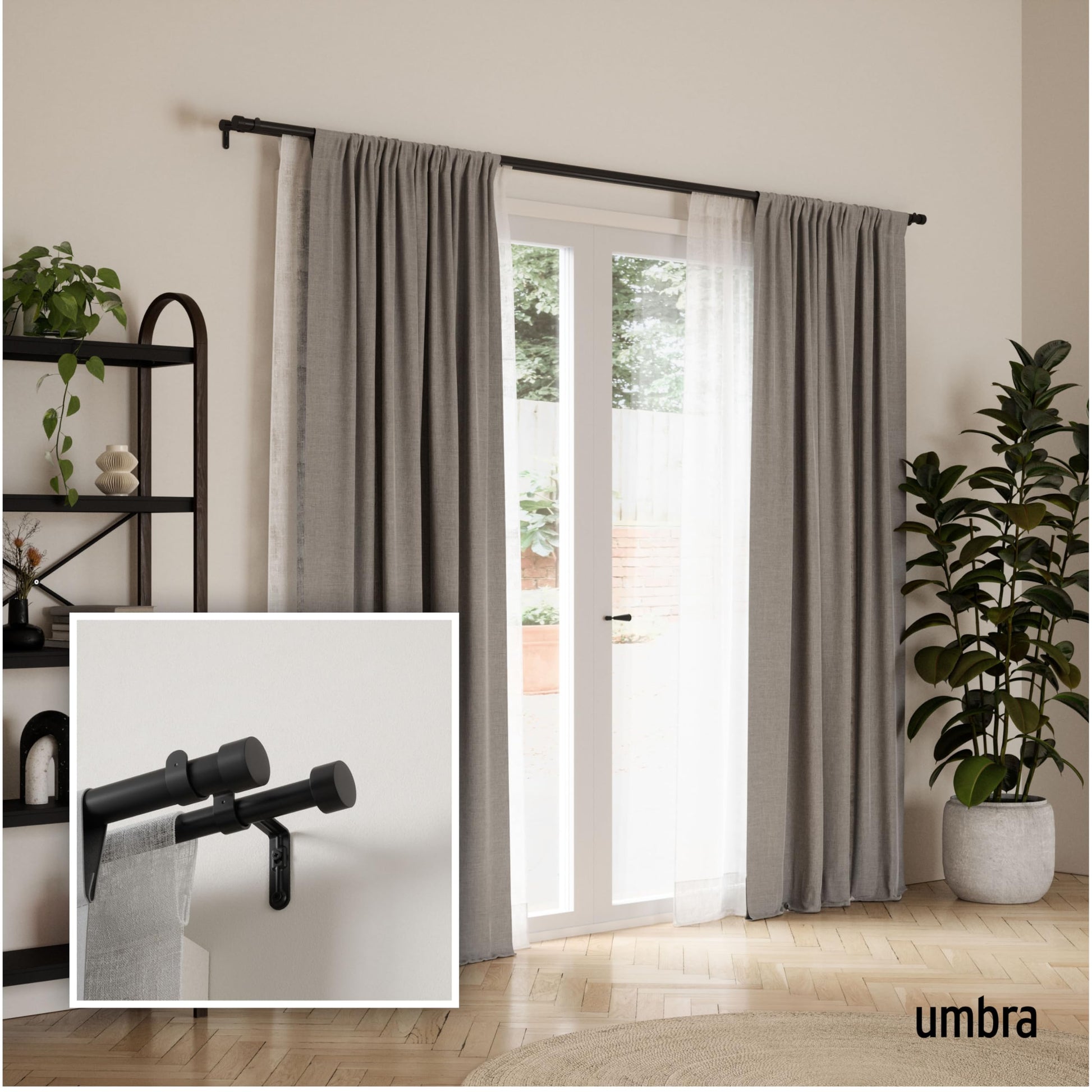 Umbra 1014401-111 Cappa Double Curtain Rod - Modern Telescopic Curtain Rod 66-120