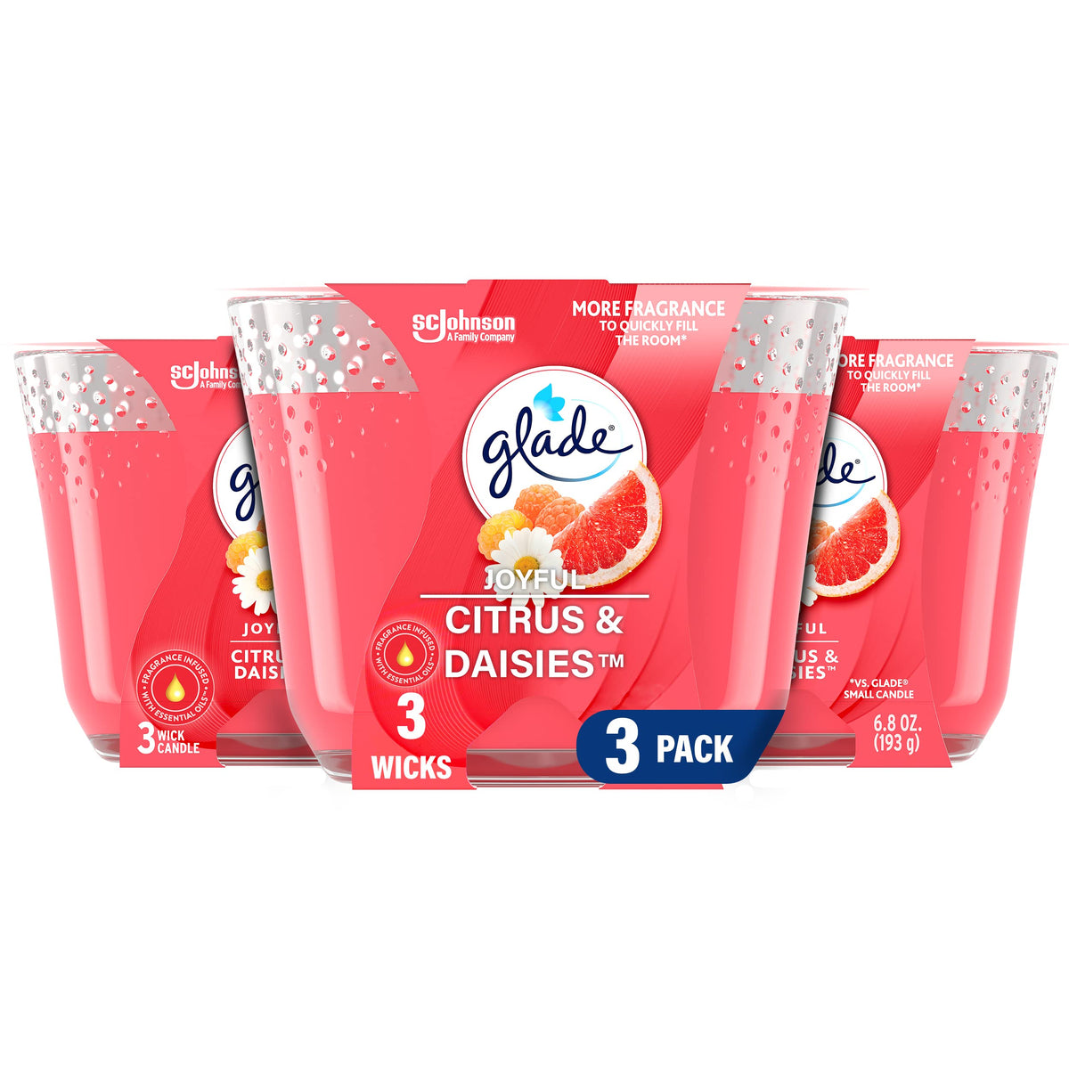 Glade Joyful Citrus & Daisies 3-Wick Candle, 6.8 Oz, 3 Count