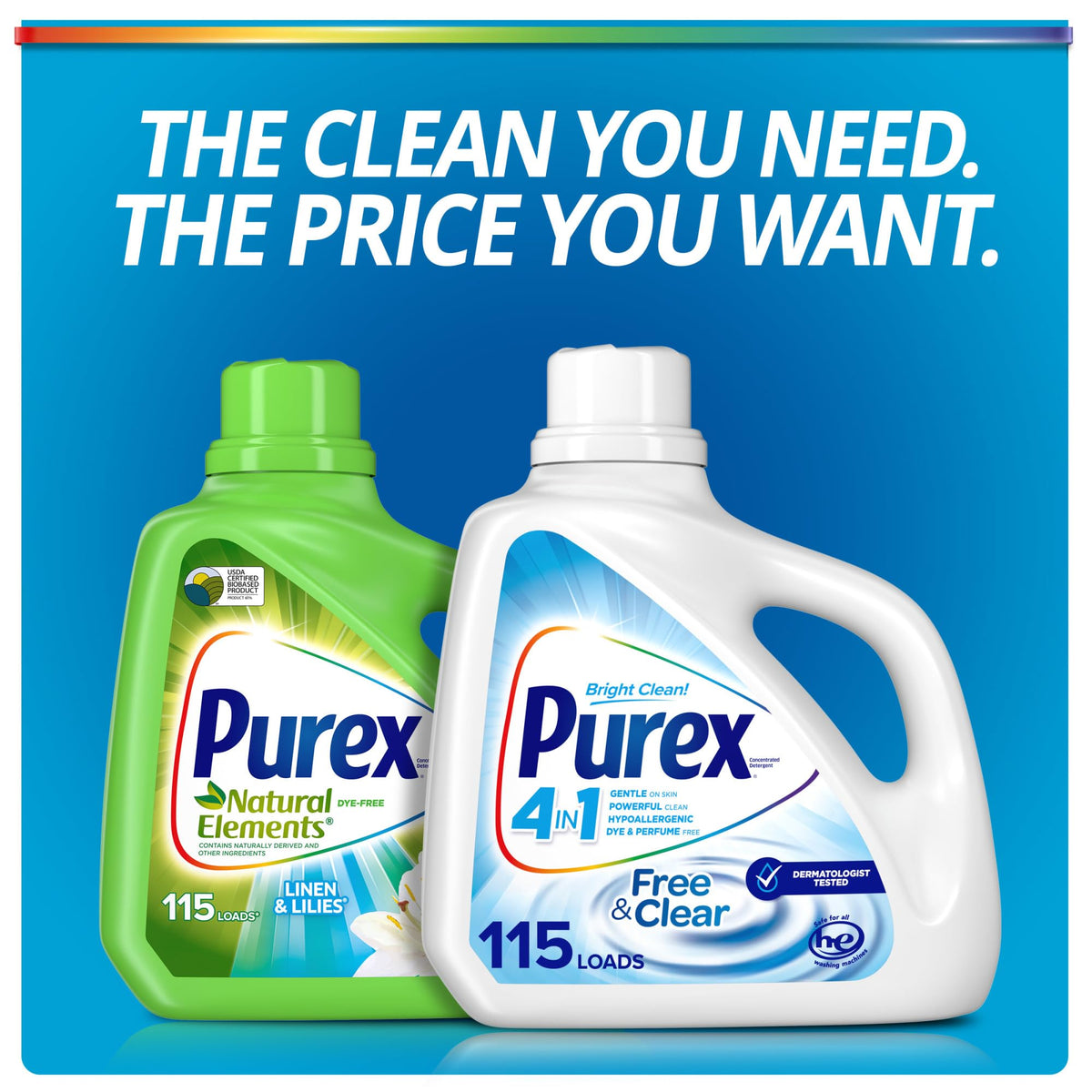 Purex Liquid Laundry Detergent, Free & Clear, 150 Fluid Ounces, 115 Loads