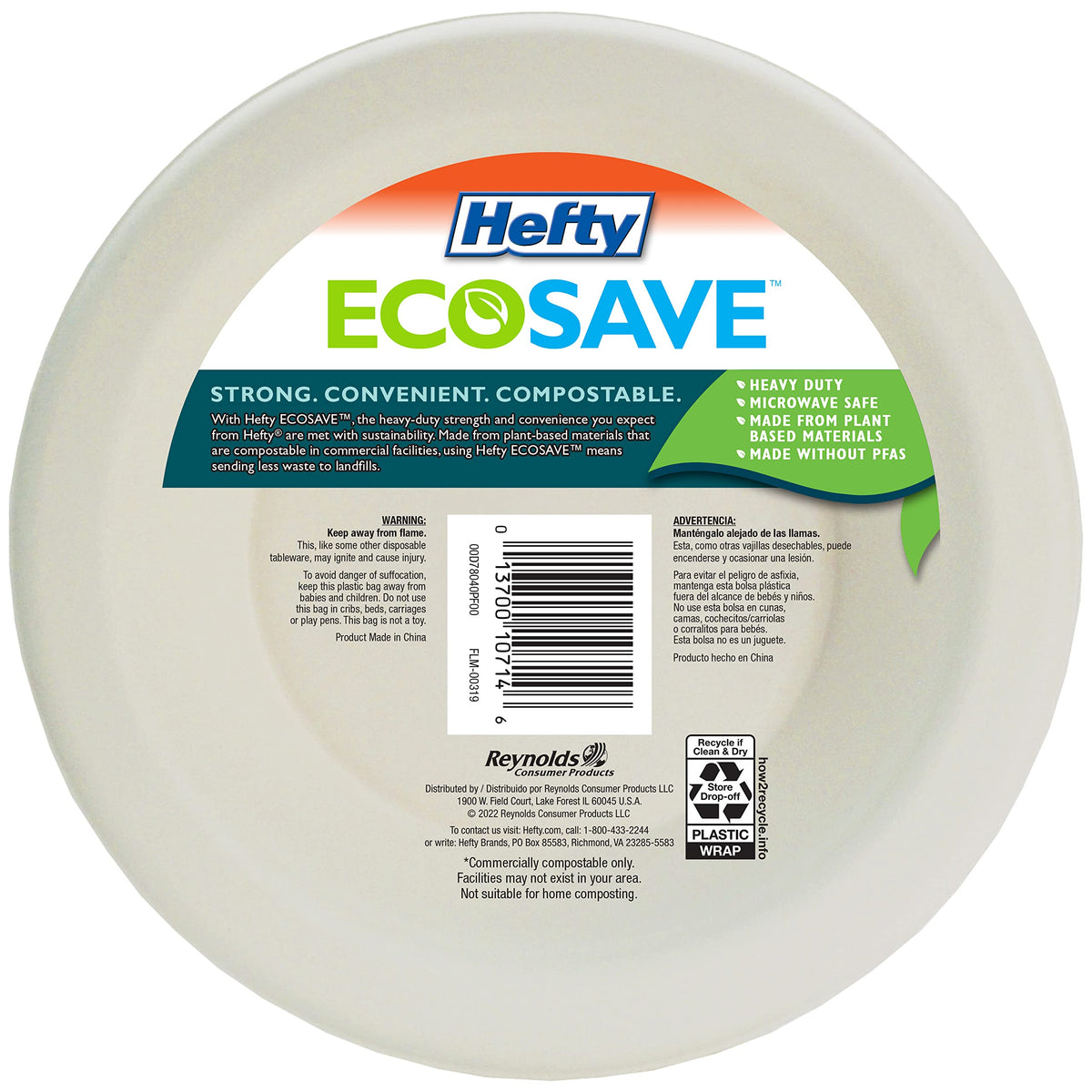 Hefty EcoSave Disposable Bowls, Made from Plant Based Materials, Heavy Duty & Microwave Safe Paper Bowls, 25 Disposable Bowls Per Pack, 16 oz Each (Pack - 2)