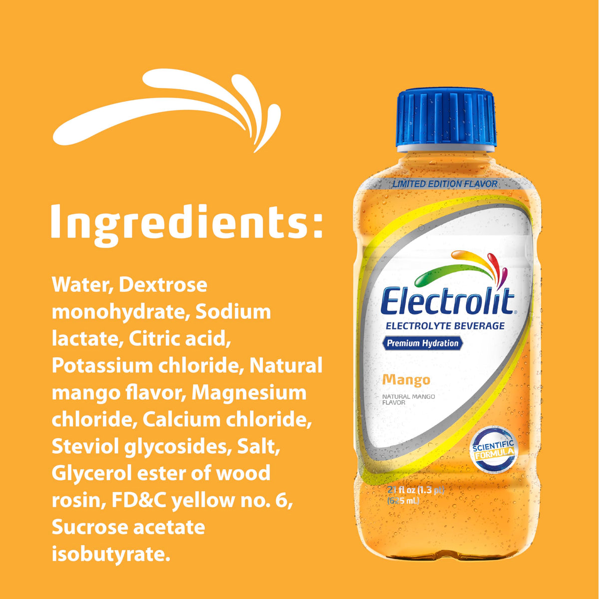 Electrolit, Electrolyte Beverage, Mango, 21 Fl Oz bottle (Pack of 12)