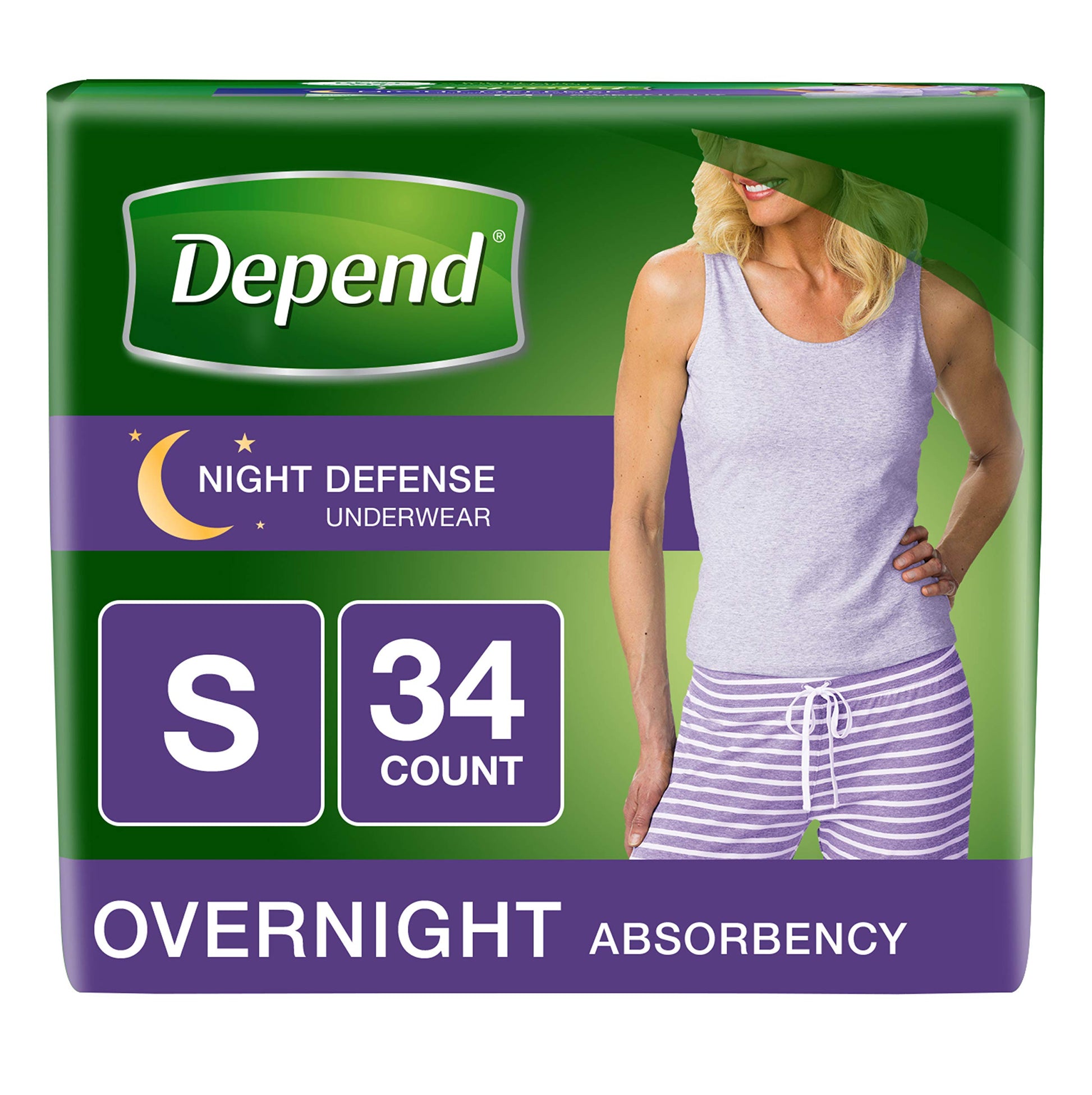 Depend Night Defense Incontinence Underwear for Women, Disposable, Overnight, Small, Blush, 34 Count (Packaging May Vary)