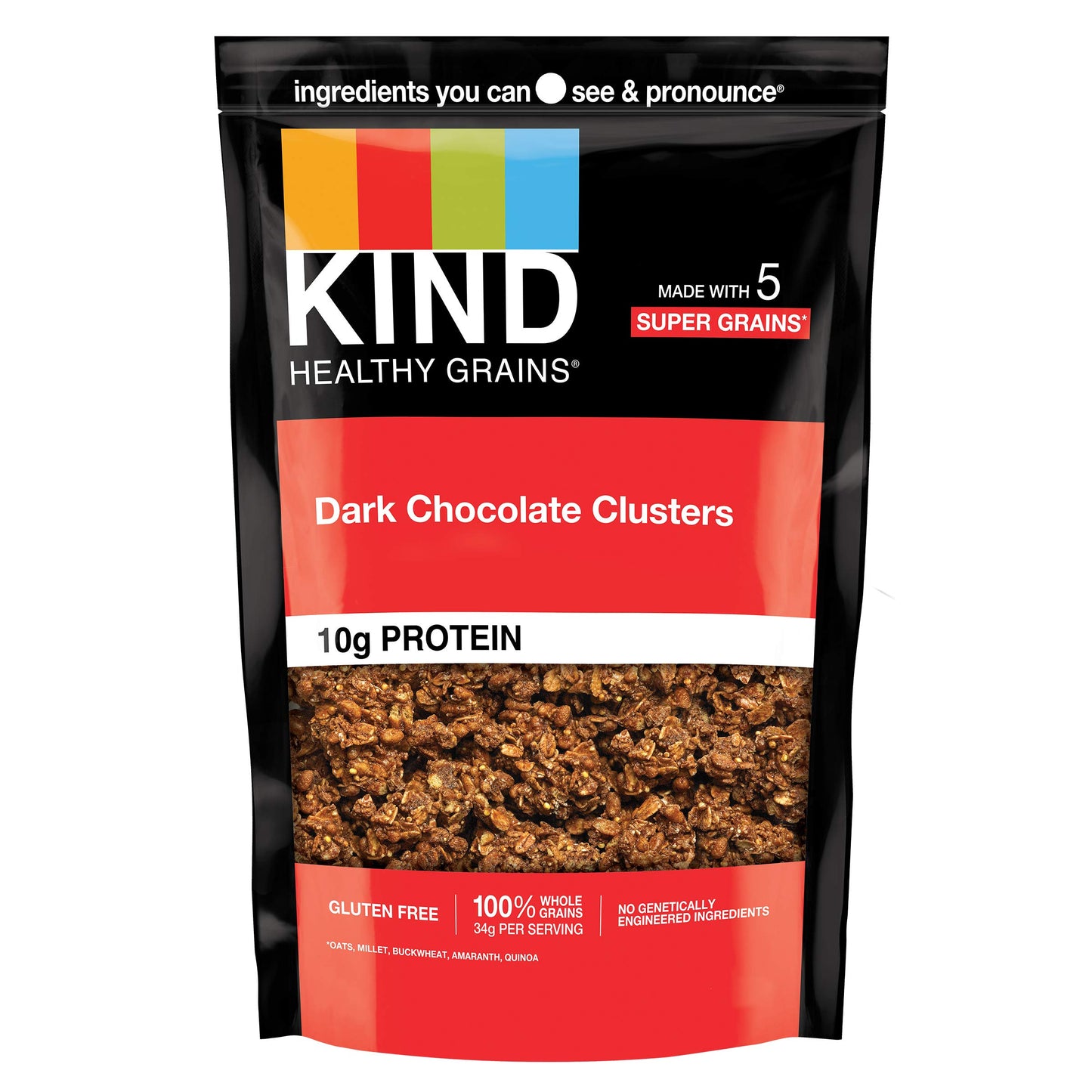 KIND Healthy Grains Granola, Dark Chocolate Clusters, Healthy Snacks, Gluten Free, 100% Whole Grains, 10g Protein, 11oz, 1 Count