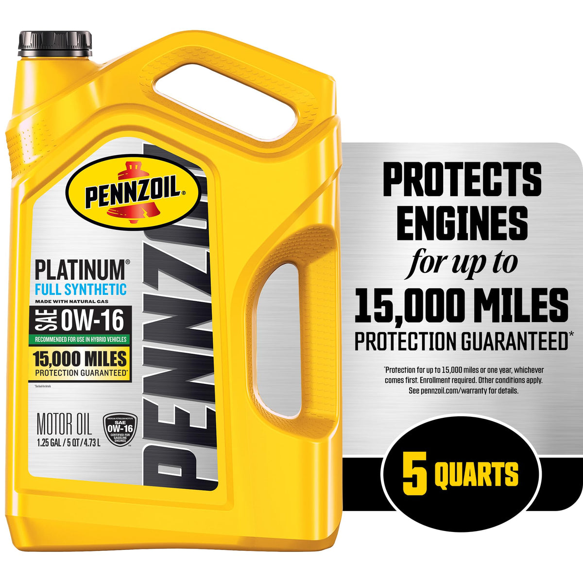 Pennzoil Platinum Full Synthetic 0W-16 Motor Oil, 5 Quart