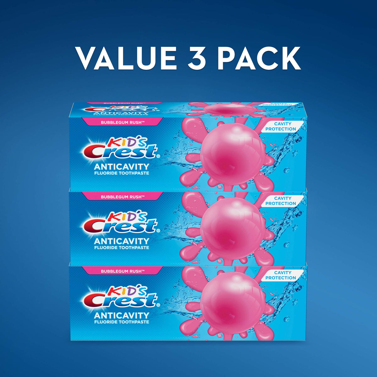 Crest Kid's Cavity Protection Fluoride Toothpaste, Bubblegum Rush, 3 Count