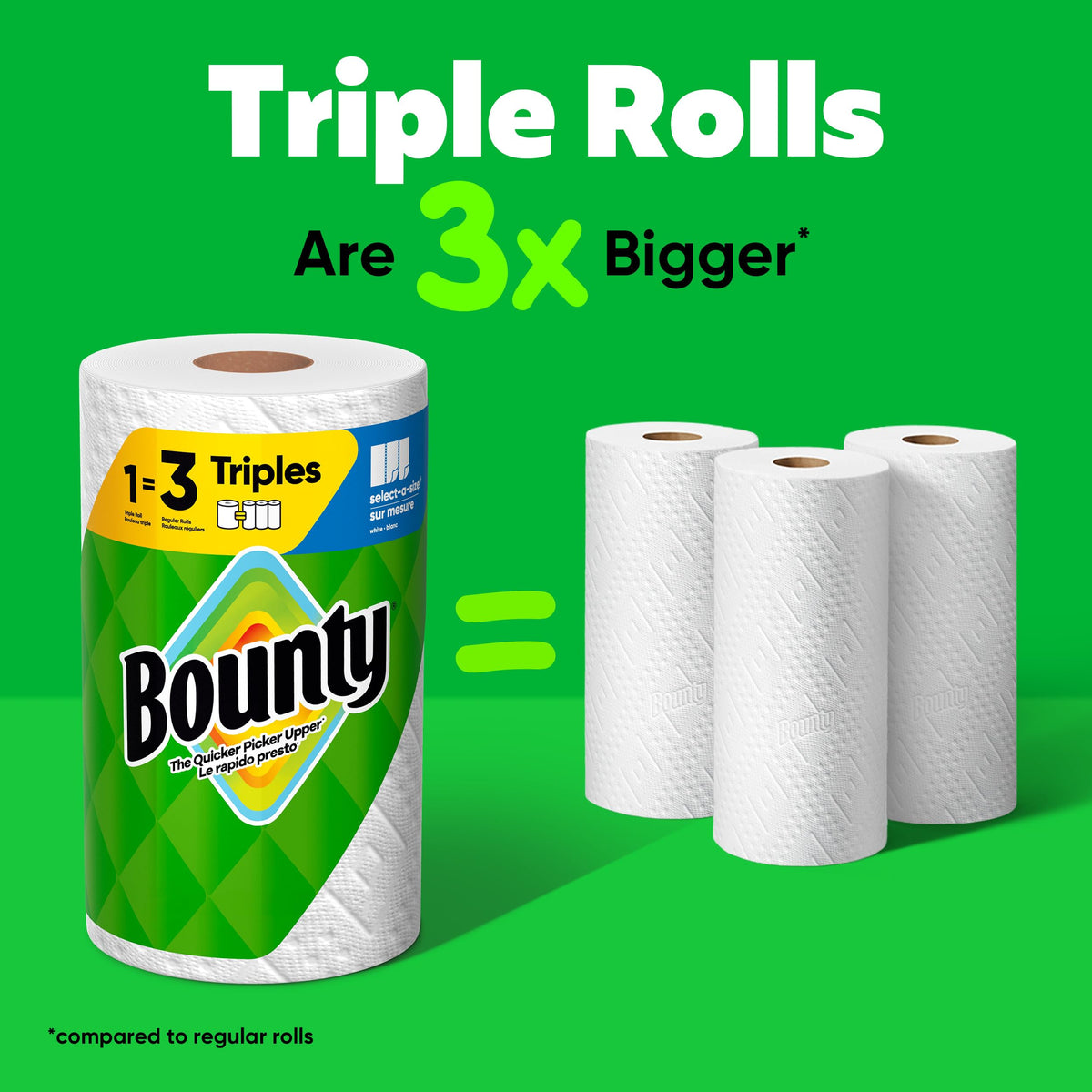 Bounty Paper Towels Select-A-Size, White, 4 Triple Rolls = 12 Regular Rolls
