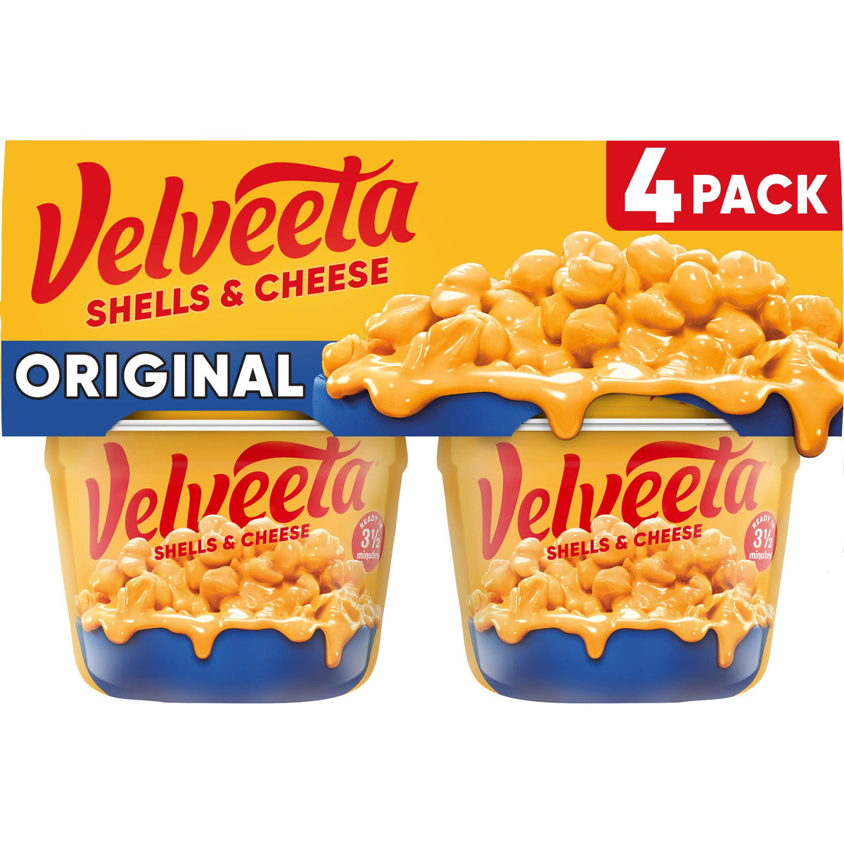 Velveeta Shells & Cheese Original Microwaveable Shell Pasta & Cheese Sauce, 4 ct Pack, 2.39 oz Cups