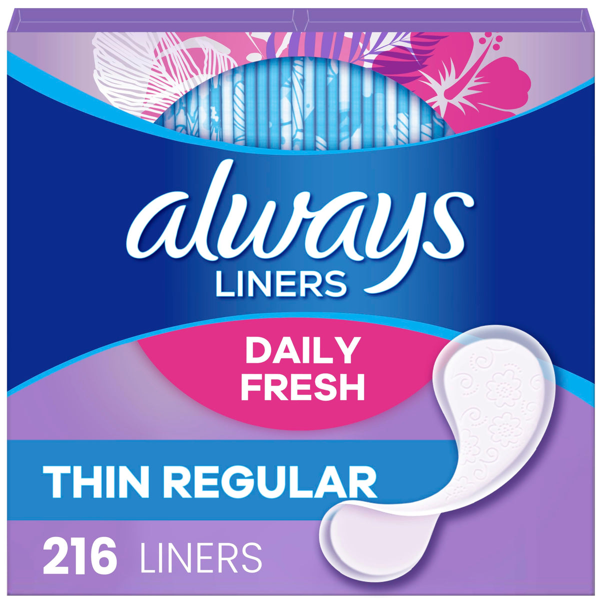 Always Daily Fresh Thin Liners, Regular Absorbency, Unscented Panty Liners, 216 Count