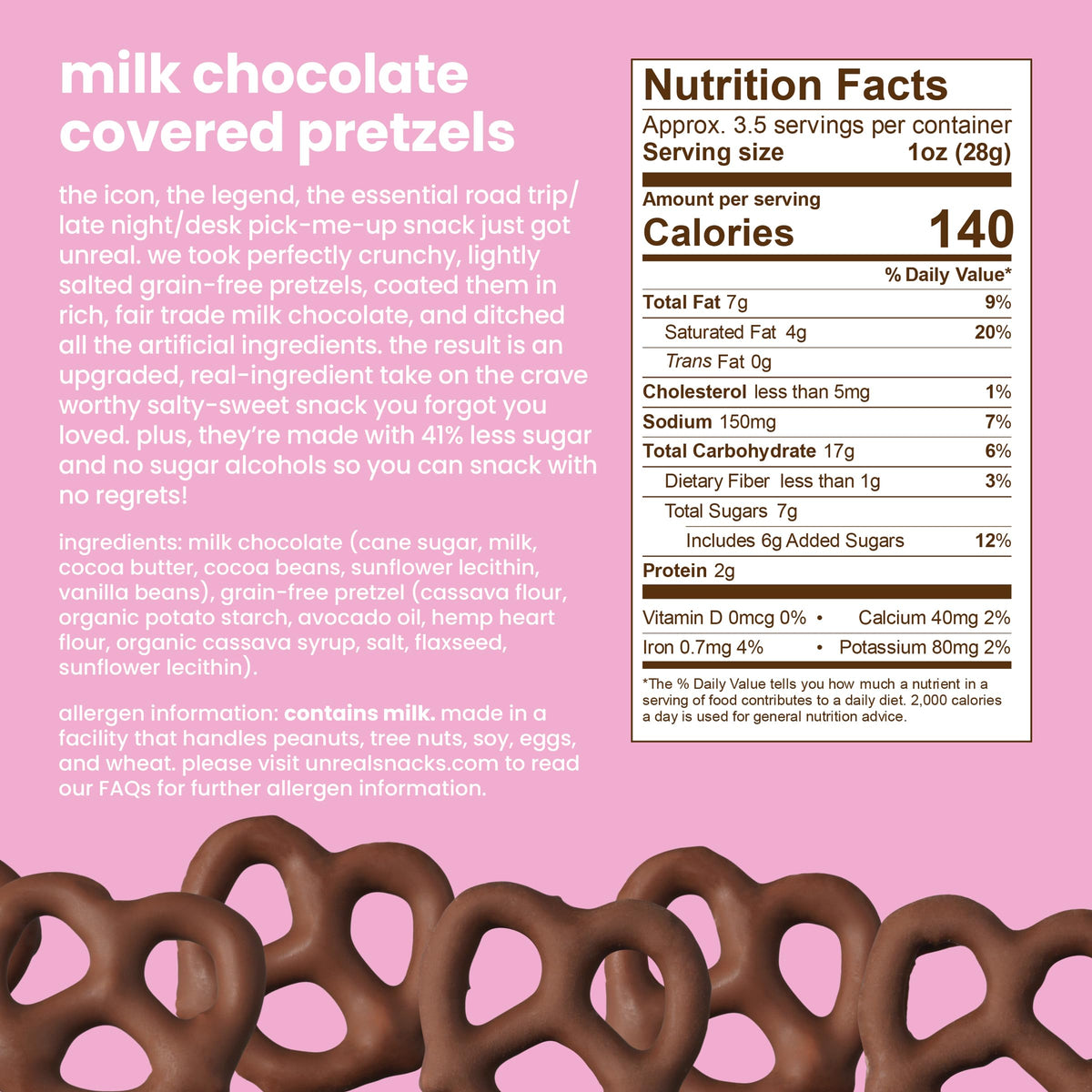UNREAL Milk Chocolate Covered Pretzels, 3.5 OZ
