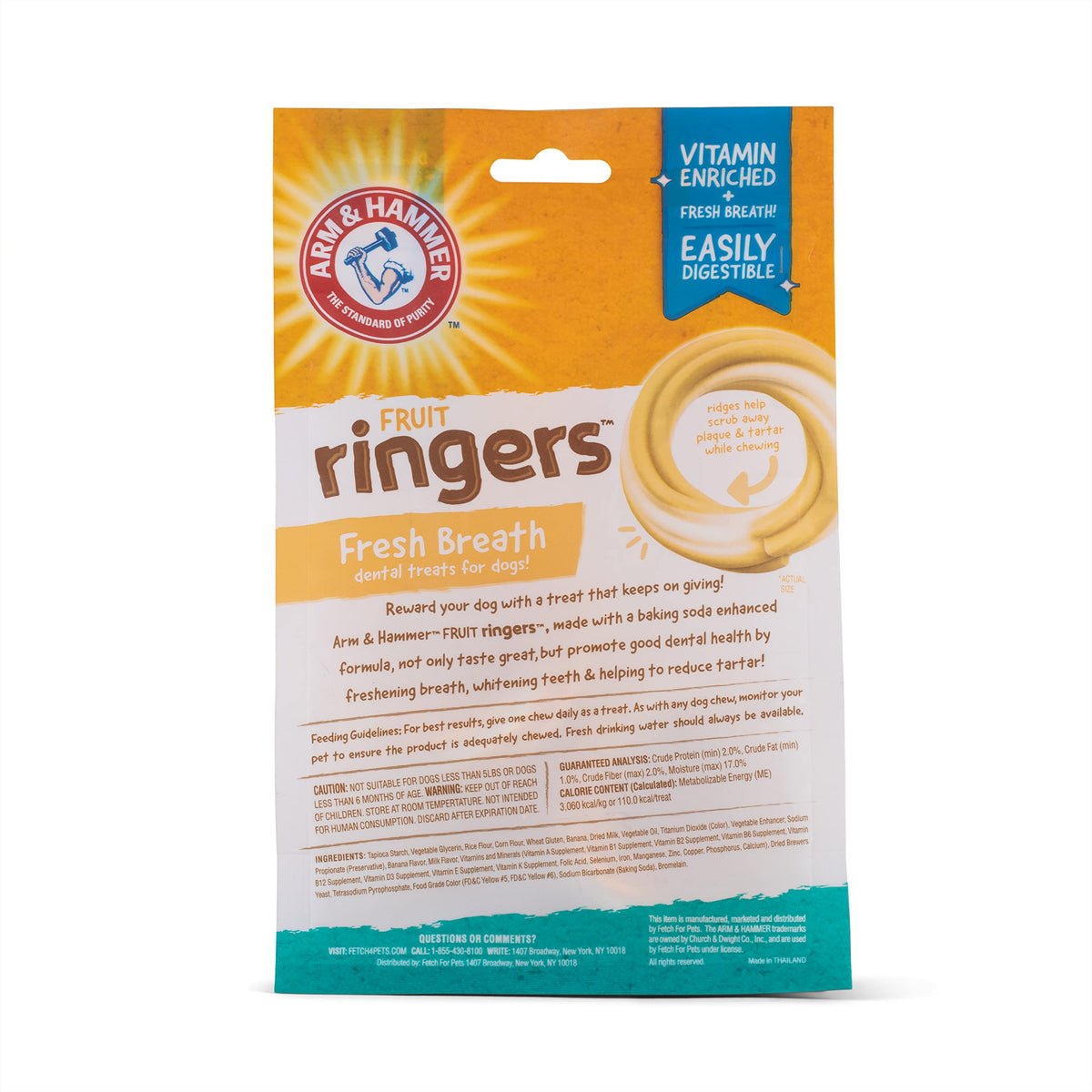 Arm & Hammer for Pets Ringers Dental Treats for Dogs Dog Dental Chews Fight Bad Breath & Tartar Without Brushing Fruity Banana Flavor in Dog Treat Bag, 5Ct Dental Dog Chews, (Pack of 24)