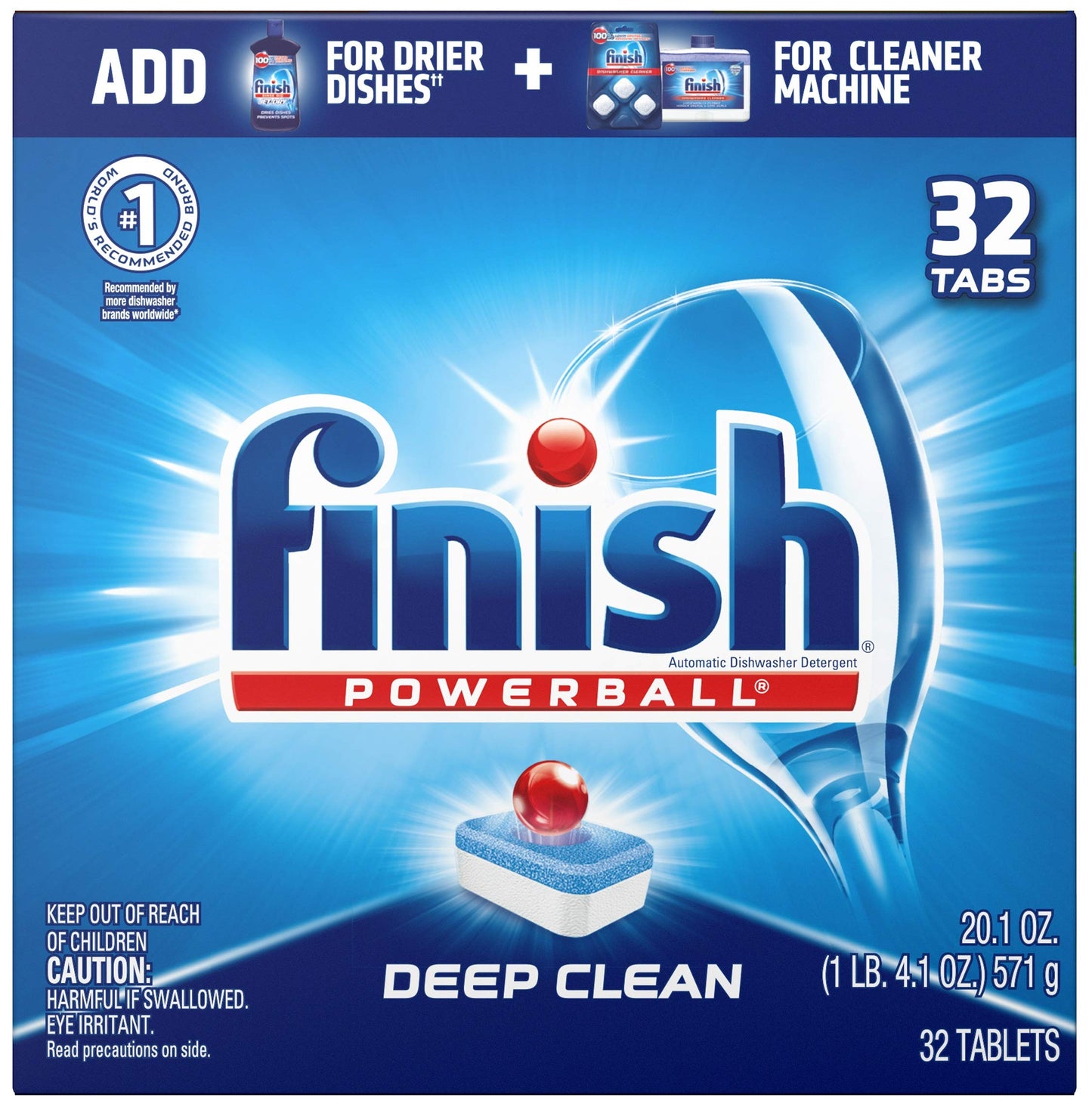 Finish - All in 1-32ct - Dishwasher Detergent - Powerball -Individually Wrapped Dishwashing Tablets - Dish Tabs