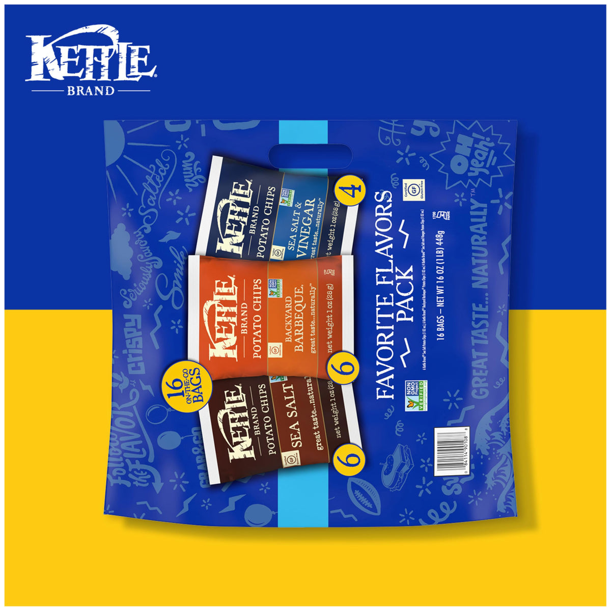 Kettle Brand Potato Chips, Variety Pack of 1.5 oz Snack Bags, 16 Ct (Pack of 6)