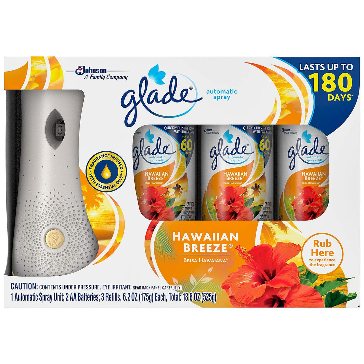 Glade Automatic Spray Air Freshener 1 Holder + 3 Refills - Hawaiian Breeze