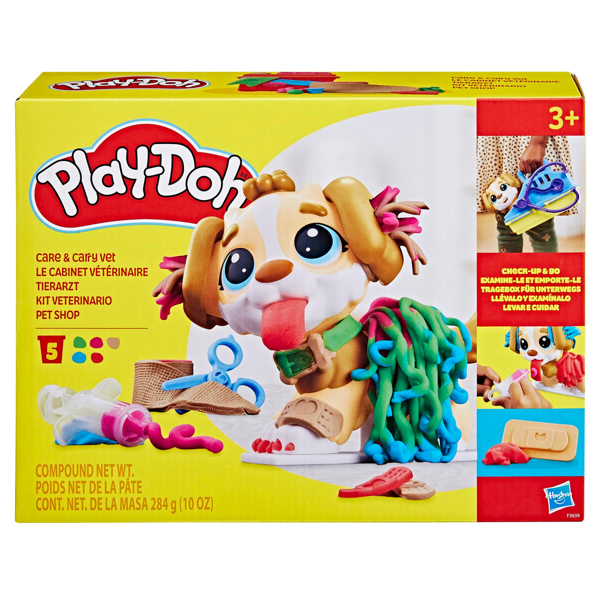Play-Doh Care 'n Carry Vet Playset for Kids 3 Years and Up with Toy Dog, Storage, 10 Tools, and 5 Modeling Compound Colors, Non-Toxic