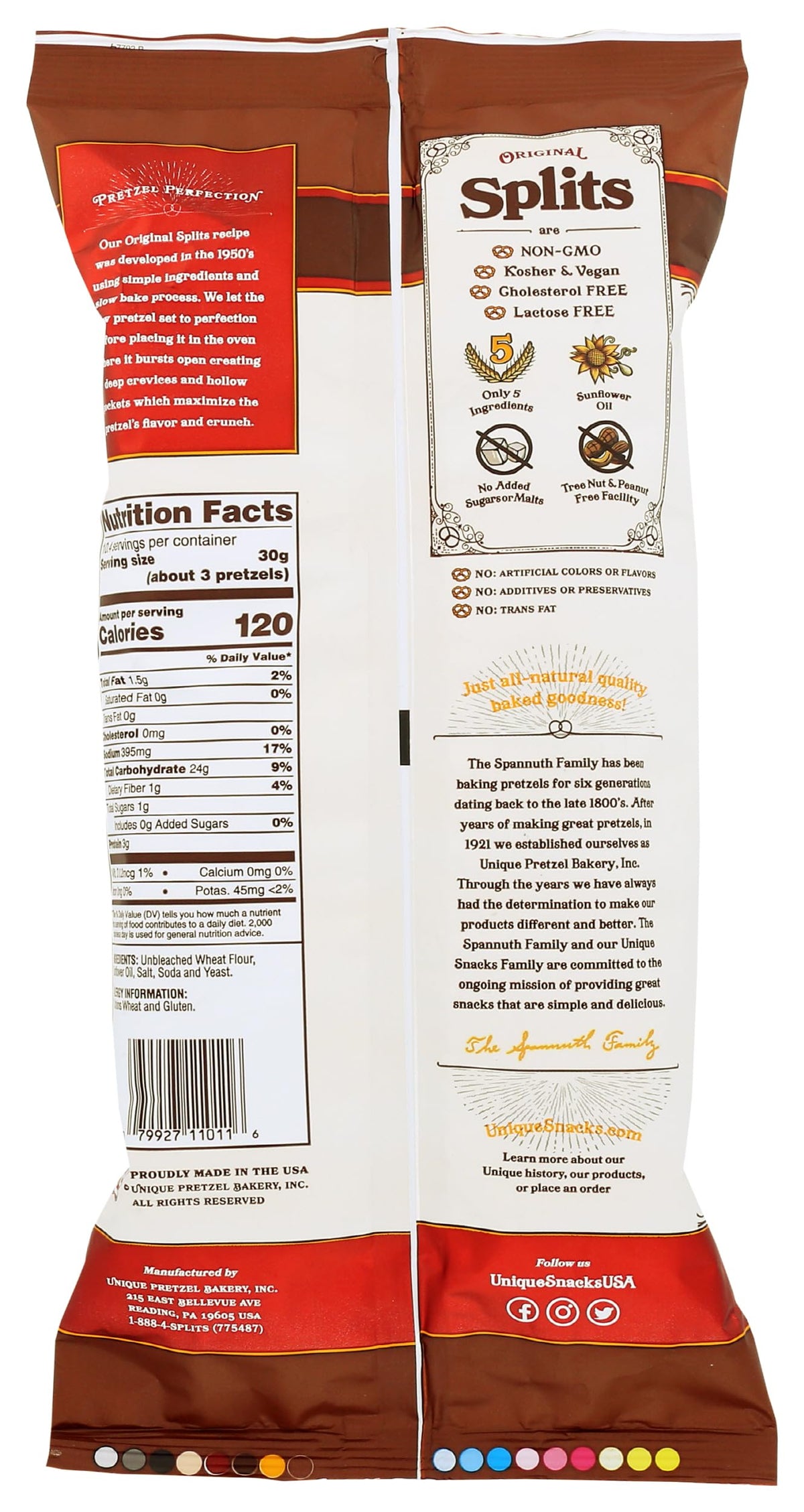 Unique Pretzels Splits, Original, 11 Ounce