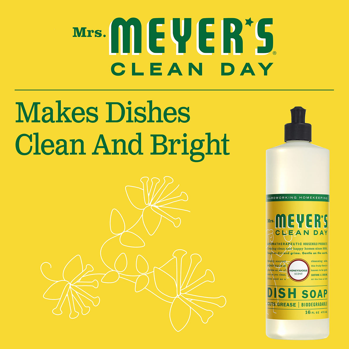 Mrs. MEYER'S Kitchen Set, Dish Soap, Hand Soap, and Multi-Surface Cleaner, 3 CT (Honeysuckle)