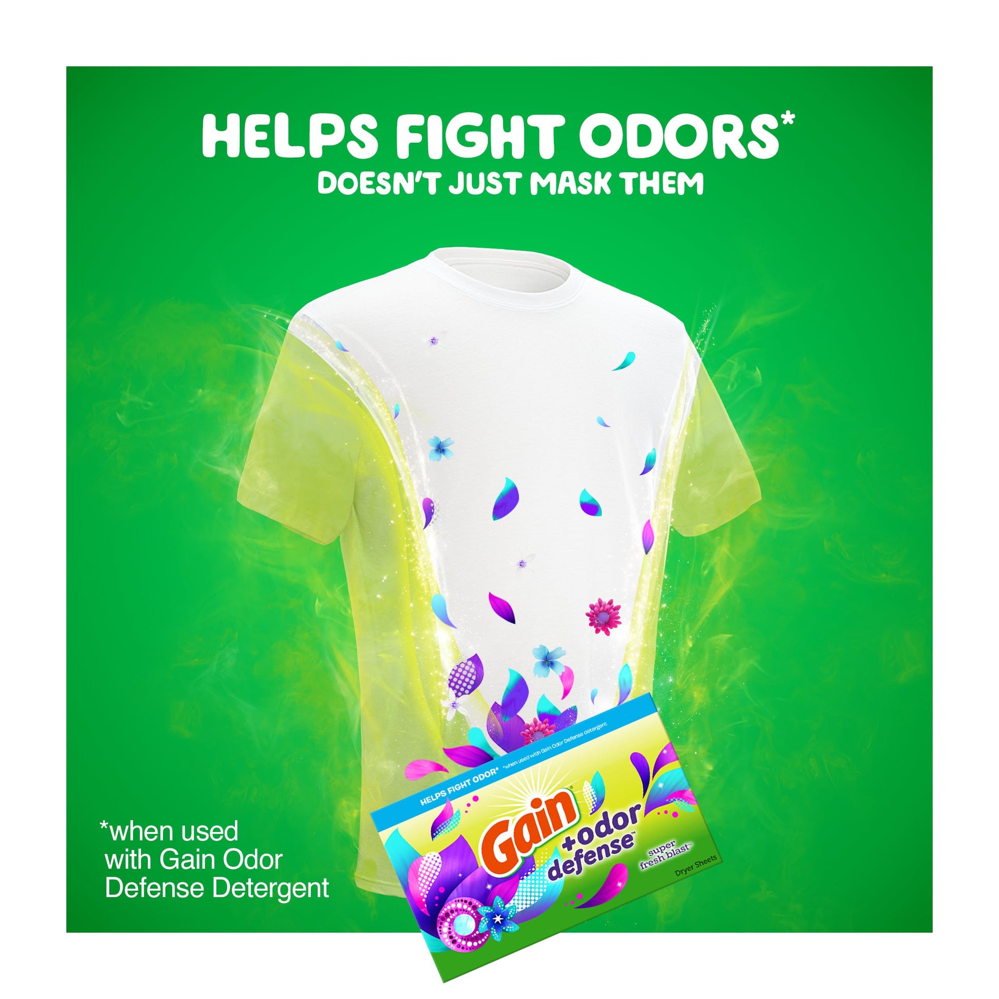 Gain + Odor Defense Fabric Softener Dryer Sheets, Super Fresh Blast Scent, 120 ct