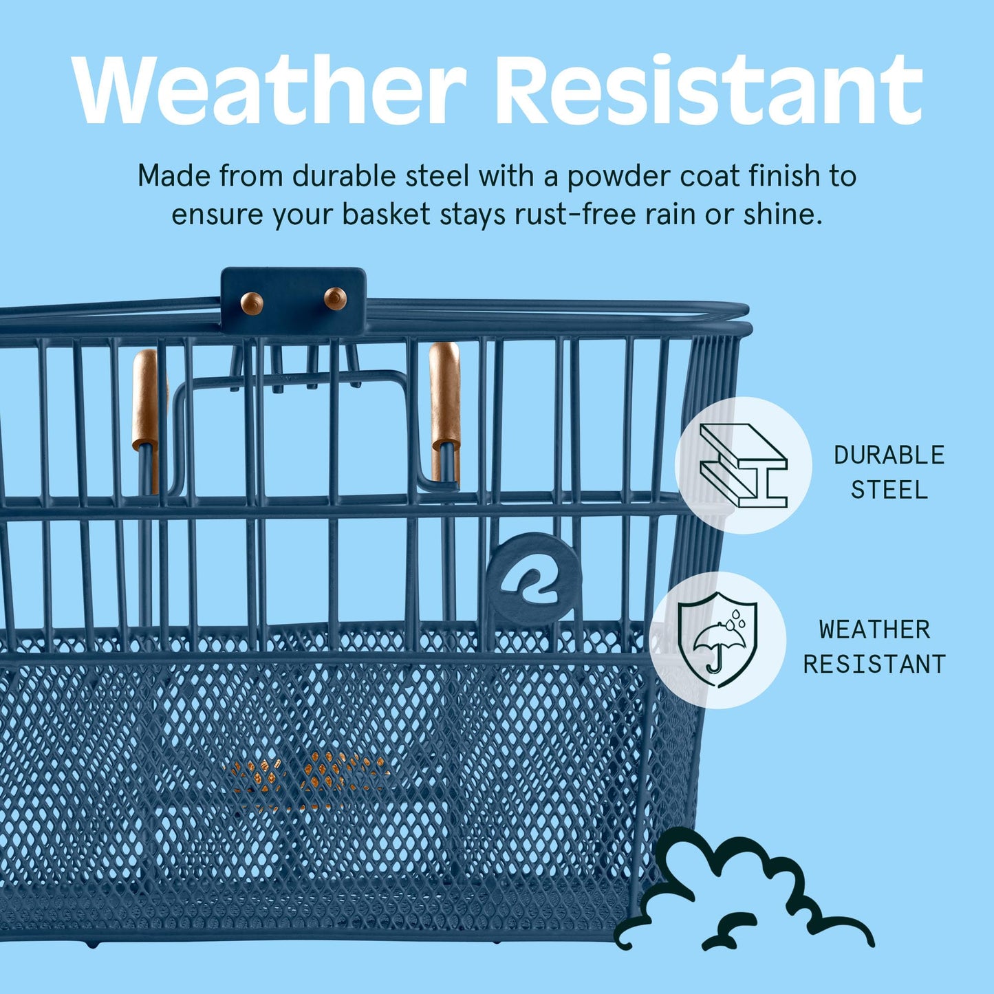 Retrospec Apollo Detachable Front Bike Basket Steel Half-Mesh with Integrated Detachable Hooks and Built-in Handle, Easy Assembly and Portability for Bicycles, Navy