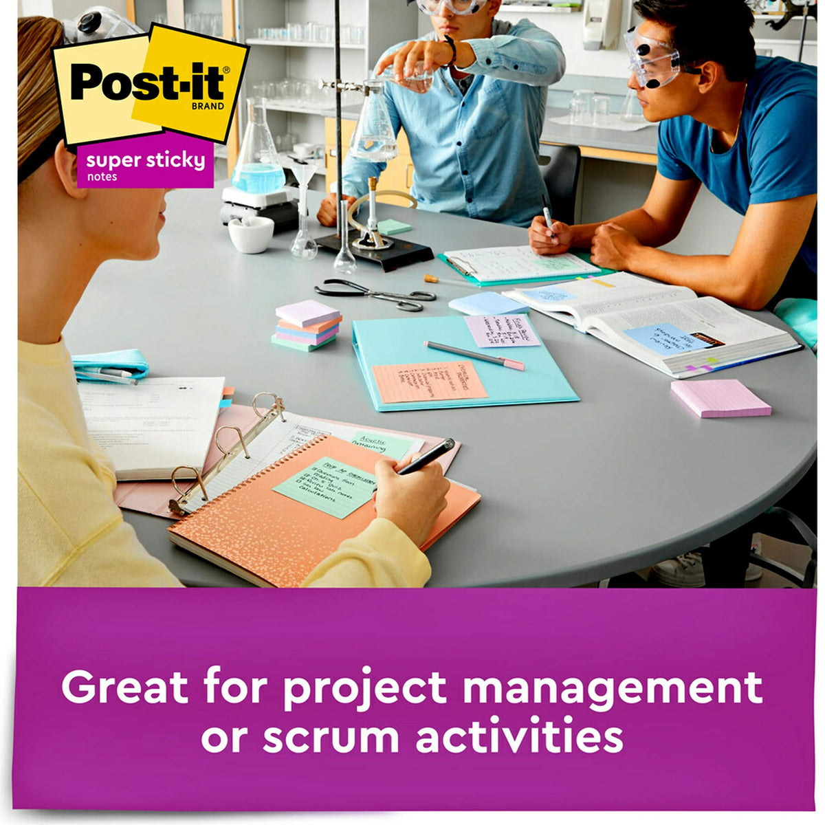 Post-it Super Sticky Recycled Notes, 3 x 3 in, 5 Pads, 2X The Sticking Power, Wanderlust Collection, Pastel Colors, 30% Recycled Paper (654-5SSNRP)