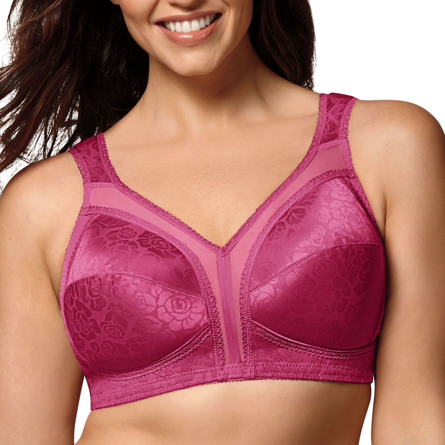 PLAYTEX Womens 18 Hour Comfort-strap Wireless Bra, Full-coverage With 4-way Trusupport, Single & 2-pack Bra, Basic Signature Berry, 38DDD US