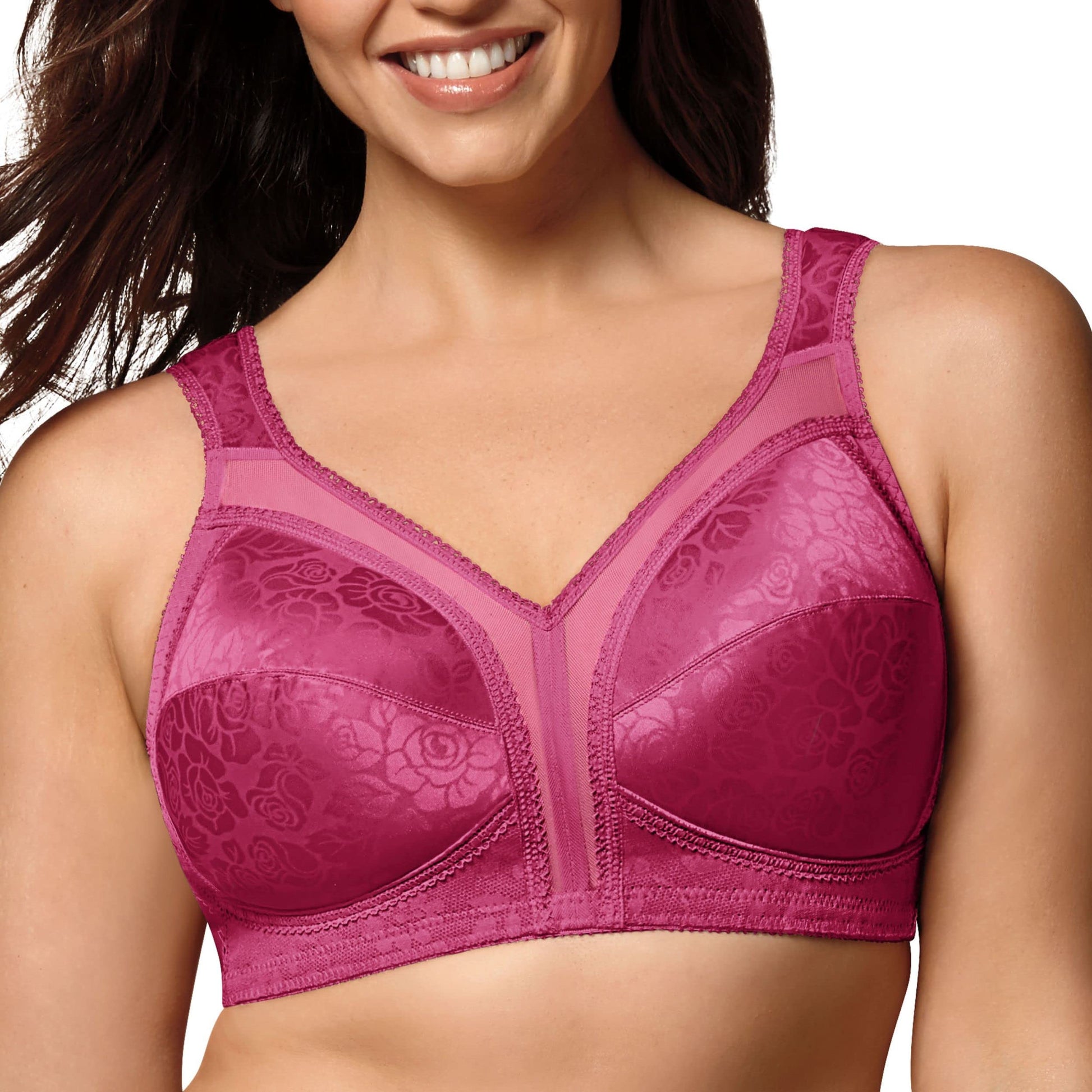 PLAYTEX Womens 18 Hour Comfort-strap Wireless Bra, Full-coverage With 4-way Trusupport, Single & 2-pack Bra, Basic Signature Berry, 38DDD US