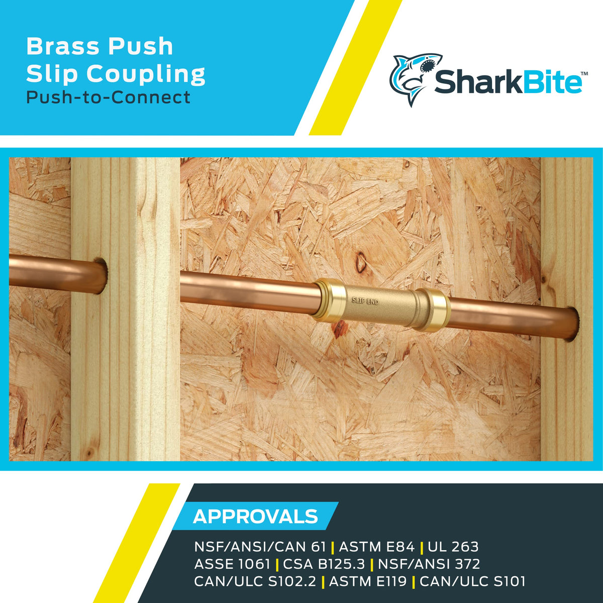 SharkBite 1 Inch Slip Coupling, Push to Connect Brass Plumbing Fitting, PEX Pipe, Copper, CPVC, PE-RT, HDPE, U3020LF