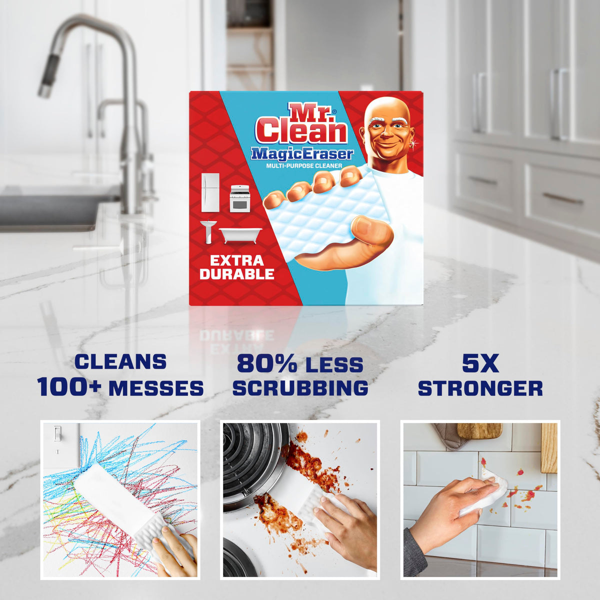Mr. Clean Magic Eraser Extra Durable, Cleaning Pads with Durafoam, 4 count