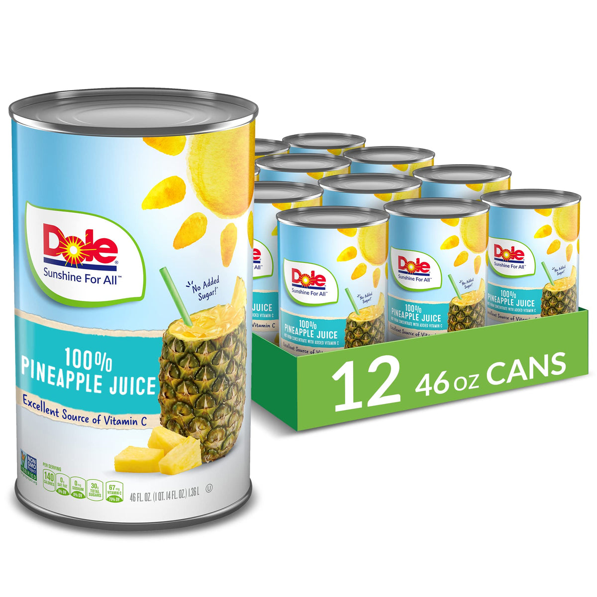 Dole Pineapple Juice, 46 Fl Oz, 12 Total Cans