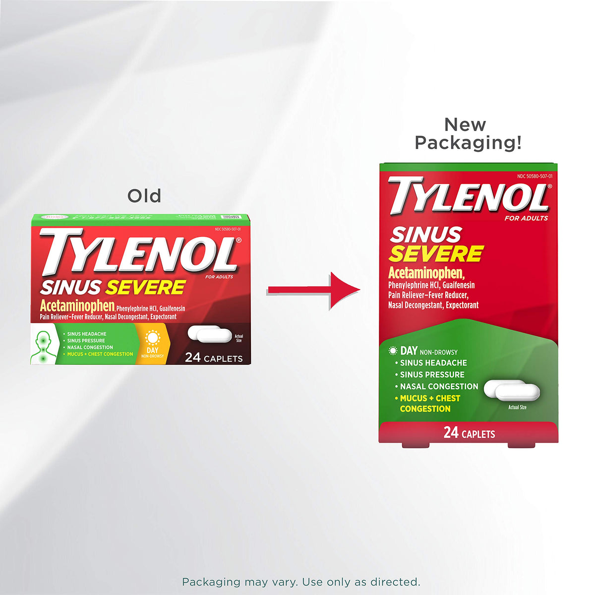 Tylenol Sinus Severe Daytime Caplets with Acetaminophen, Guaifenesin & Phenylephrine HCl, 24 ct (Pack of 2)