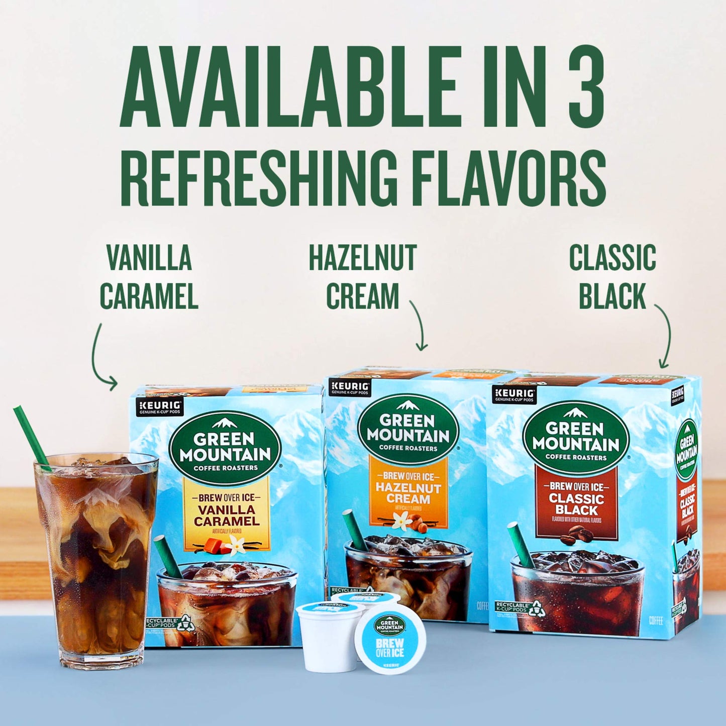 Green Mountain Coffee Roasters ICED Vanilla Caramel, Single Serve Keurig K-Cup Pods, Flavored Iced Coffee, 12 Count
