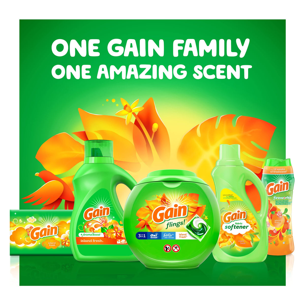 Gain Fireworks Laundry Scent Booster Beads for Washer, Island Fresh, 10 oz, 4 Count