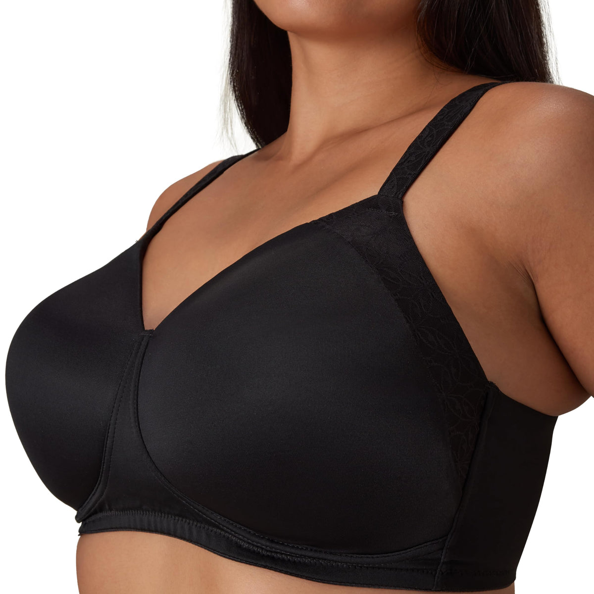 Playtex Womens Perfectly Smooth Full-Coverage Wireless T-Shirt for Full Figures Bra, Black Side Panel, 40B US