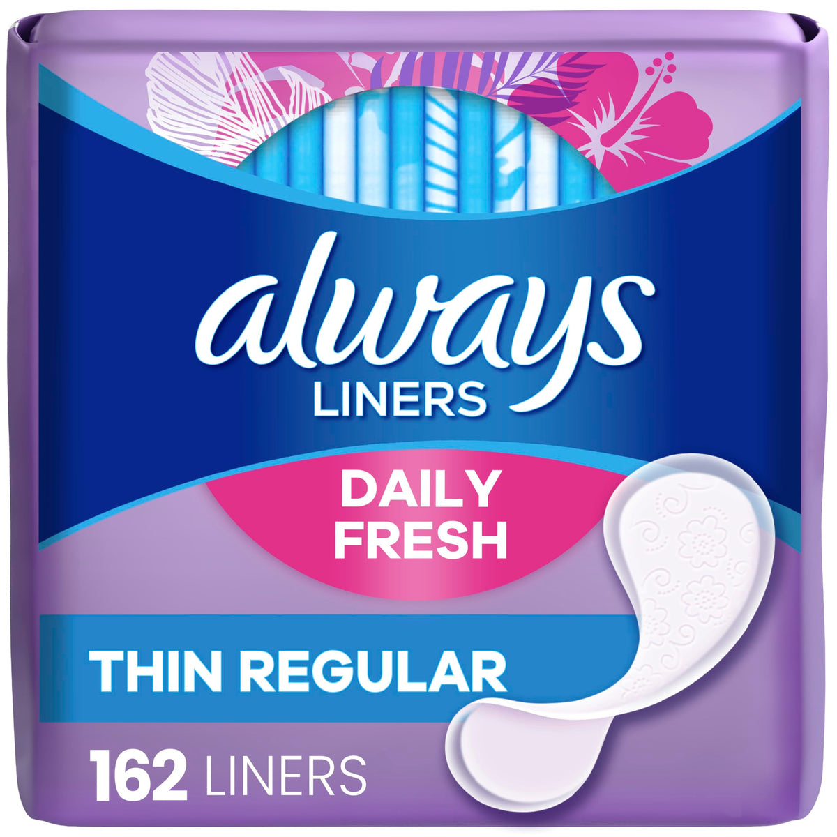 Always Daily Fresh Thin Liners, Regular Absorbency, Unscented Panty Liners, 162 Count