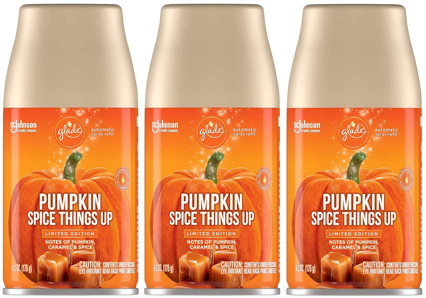 Glade Automatic Spray Refill - Pumpkin Spice Things Up - Holiday Collection 2020 - Net Wt. 6.2 OZ (175 g) Per Refill Can - Pack of 3 Refill Cans