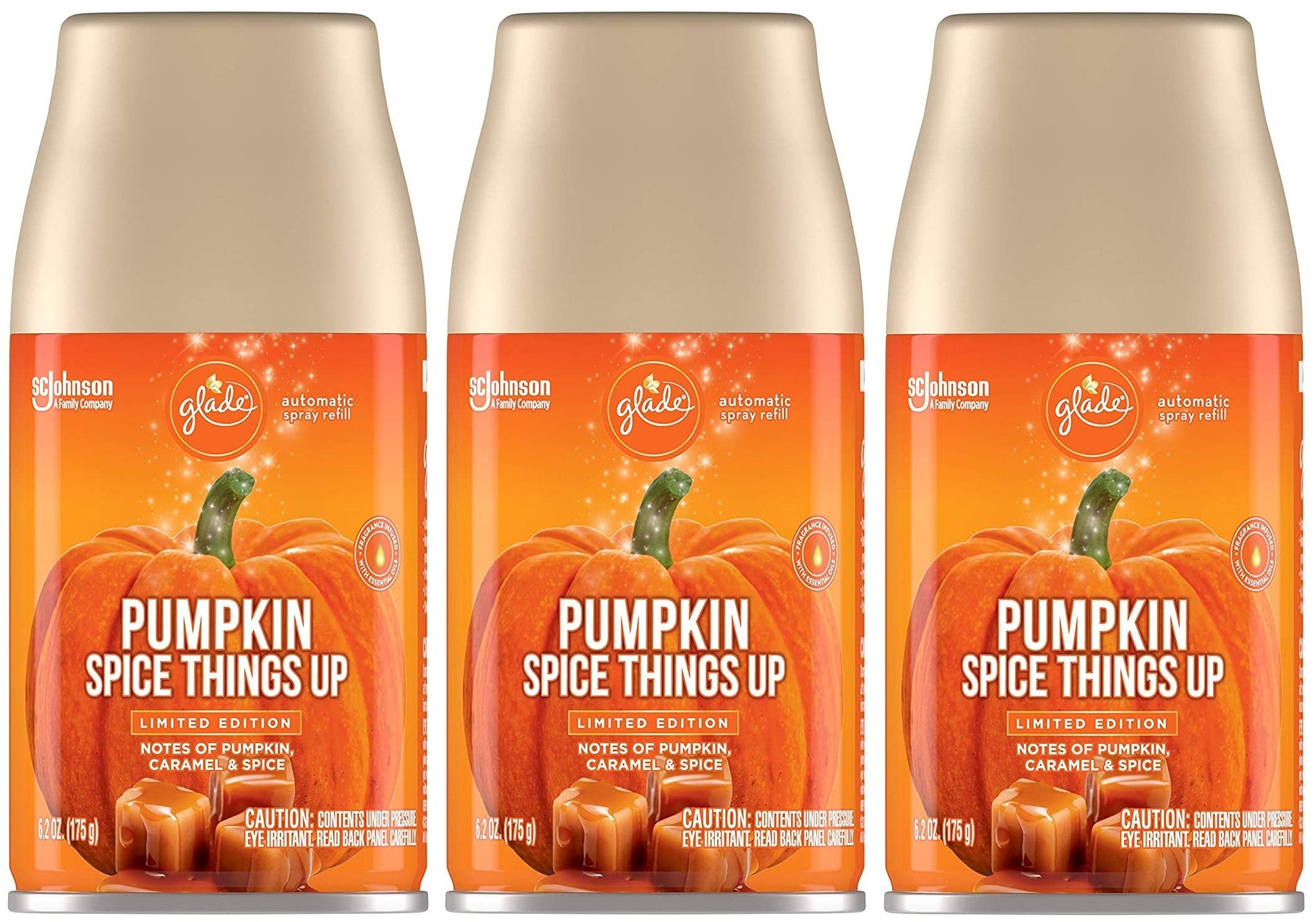 Glade Automatic Spray Refill - Pumpkin Spice Things Up - Holiday Collection 2020 - Net Wt. 6.2 OZ (175 g) Per Refill Can - Pack of 3 Refill Cans